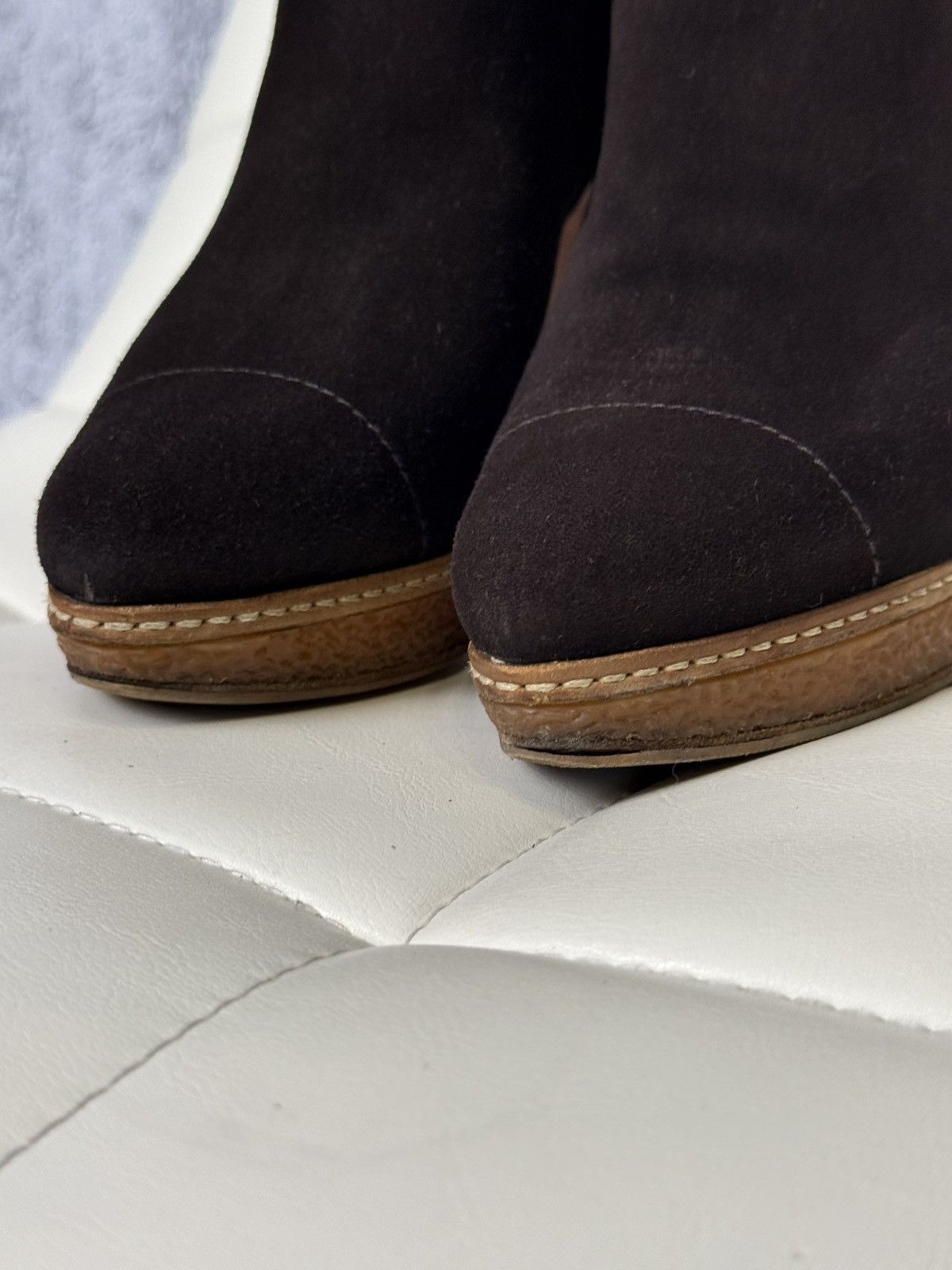 Prada Prada Suede Ankle Boots Brown High Heel Platform Zip Size 37 Size US 7 / IT 37 - 16 Thumbnail