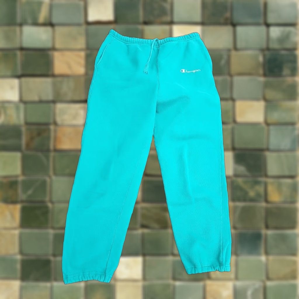 Champion VINTAGE Champion Reverse Weave Sweatpants Men’s L Green USA Reversible Distressed 33x27 Size US 33 - 1 Thumbnail