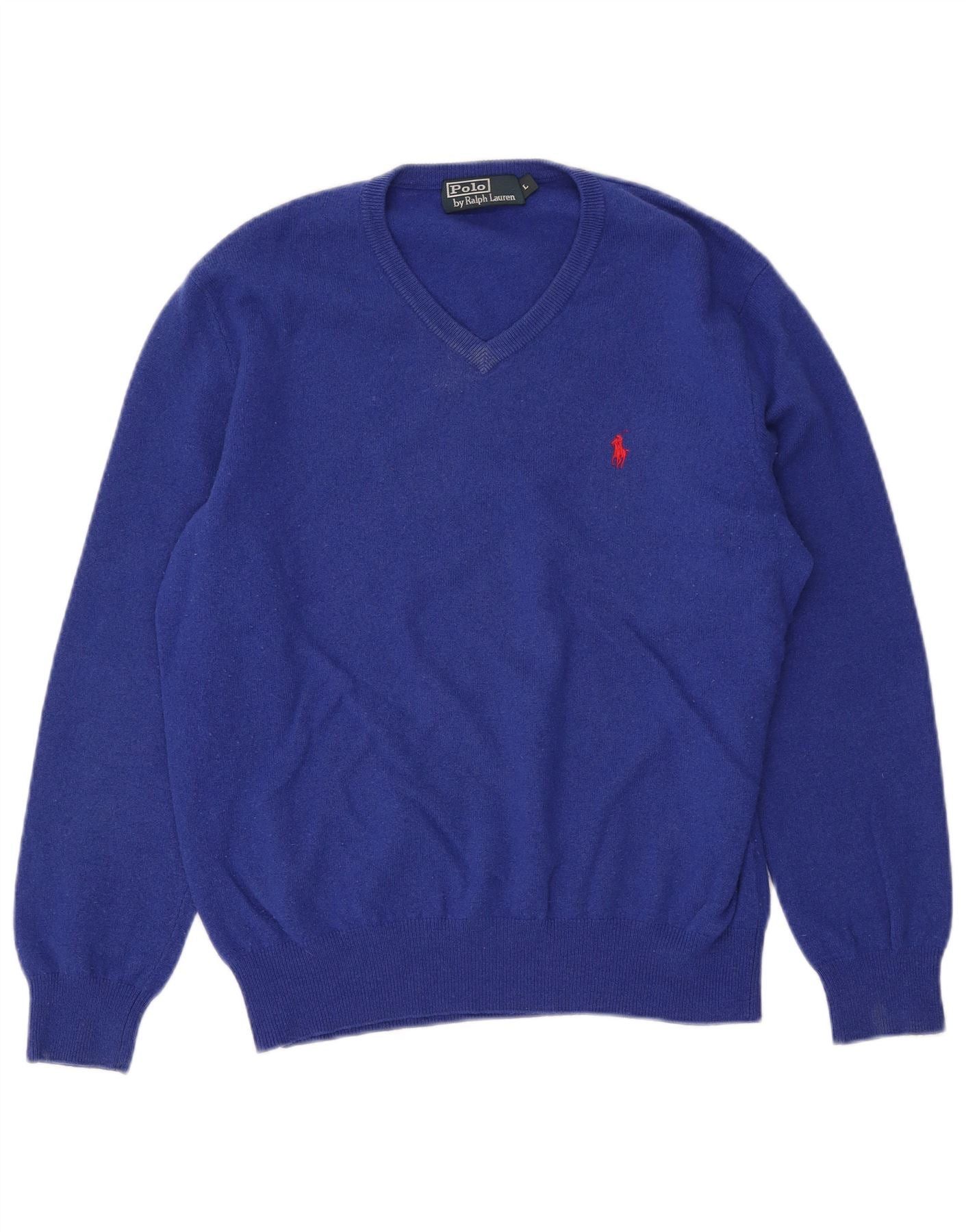 Polo Ralph Lauren Mens V-Neck Jumper Sweater Large Blue Size US L / EU 52-54 / 3 - 1 Thumbnail