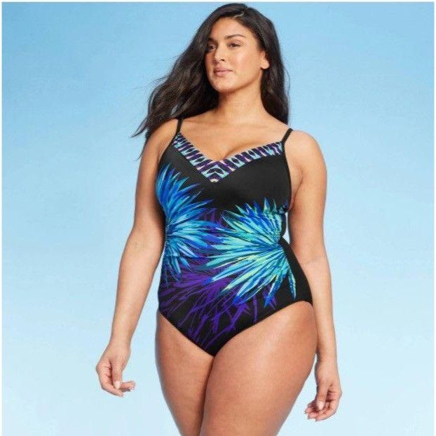 Other Aqua Green Womens Tropical Print One-Piece Swimsuit Adjustab Size ONE SIZE - 2 Thumbnail