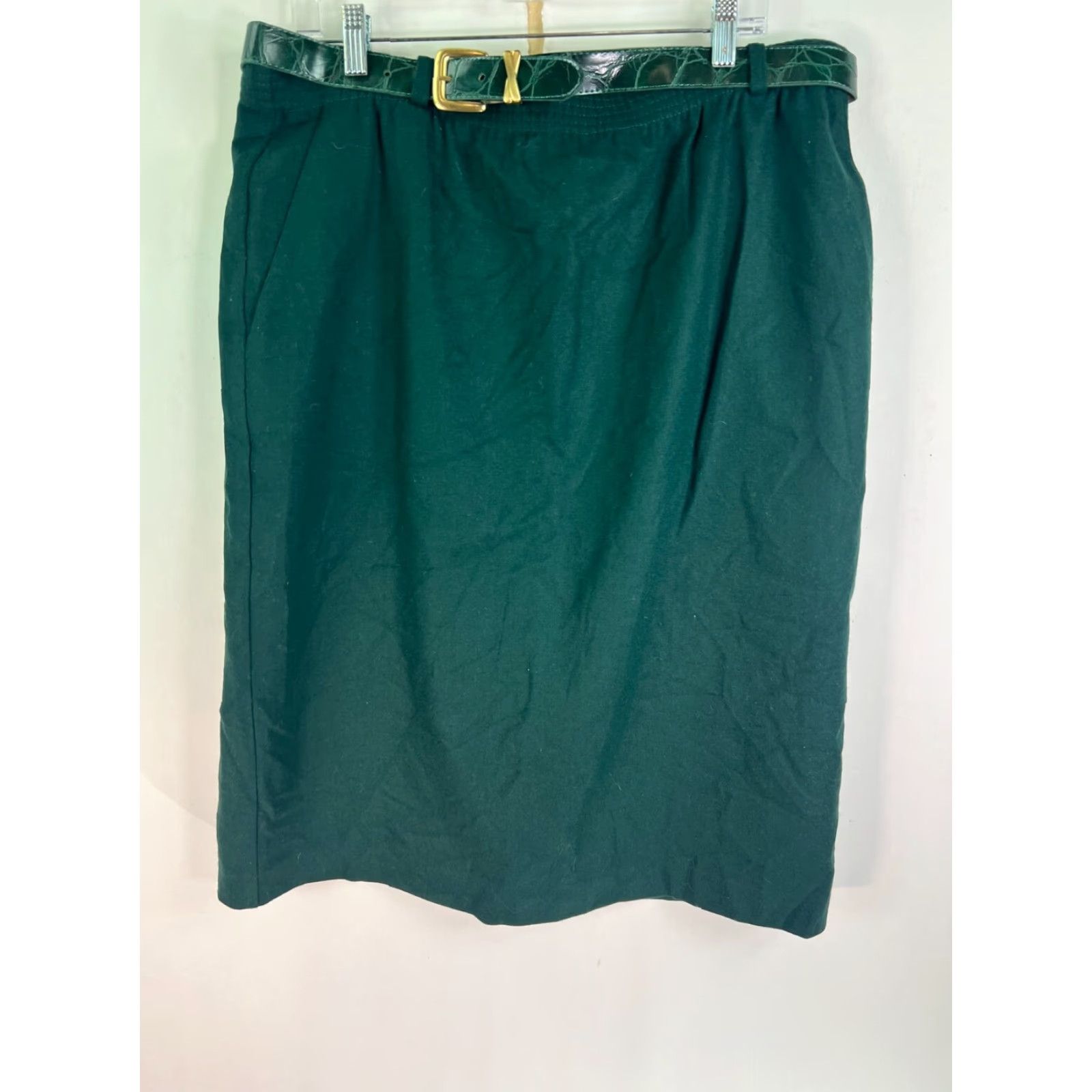Vintage Koret Skirt Womens 18 Green Wool Vintage Midi Pleated Pockets 80s 90s NWT Size 40" / US 18 - 3 Thumbnail
