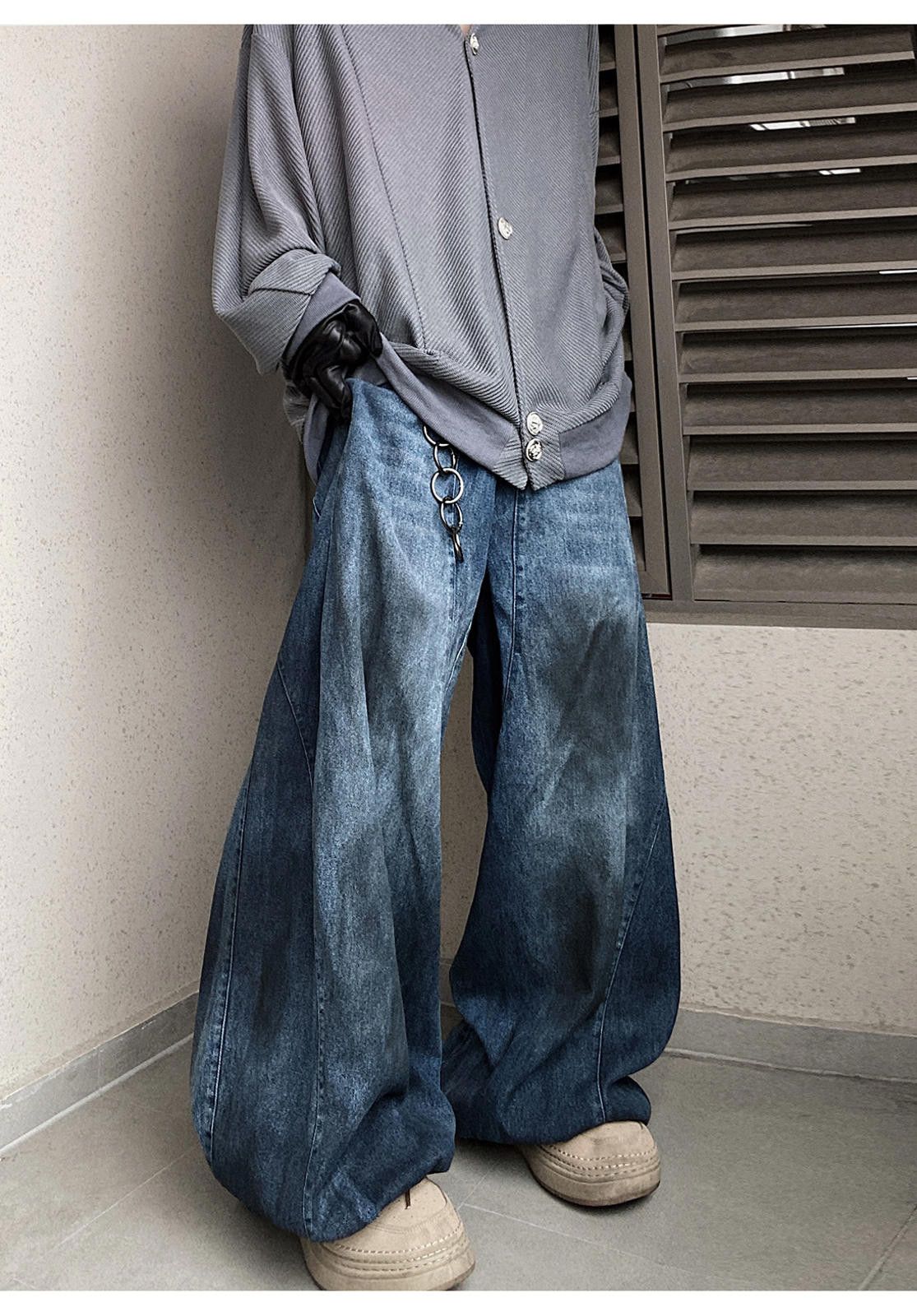 Jean Oversized Stripe Embroidery Wide Leg Denim Jeans Size US 33 - 3 Thumbnail
