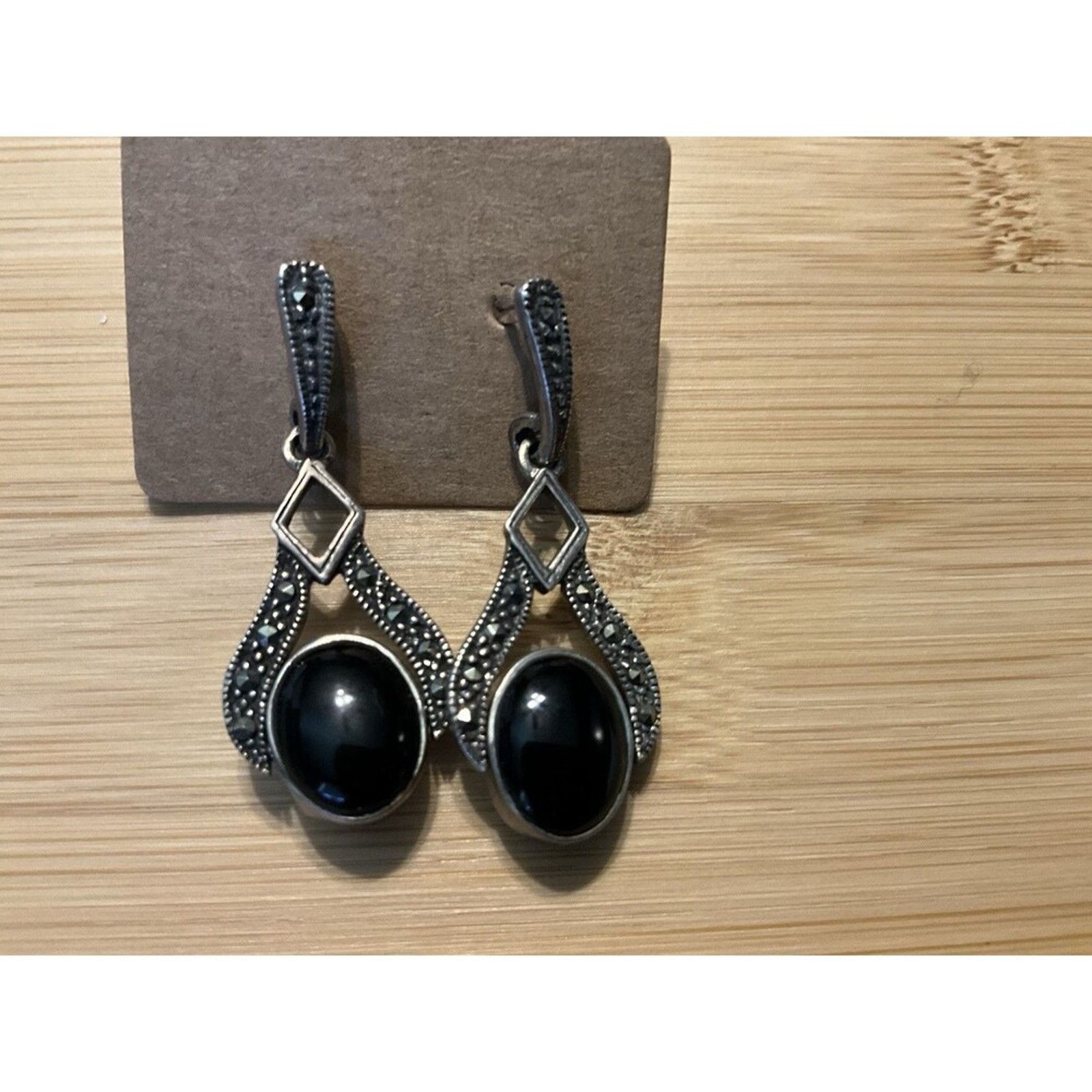 Other Onyx MOP Earrings, Dbl Sided Marasite Post Size ONE SIZE - 2 Thumbnail