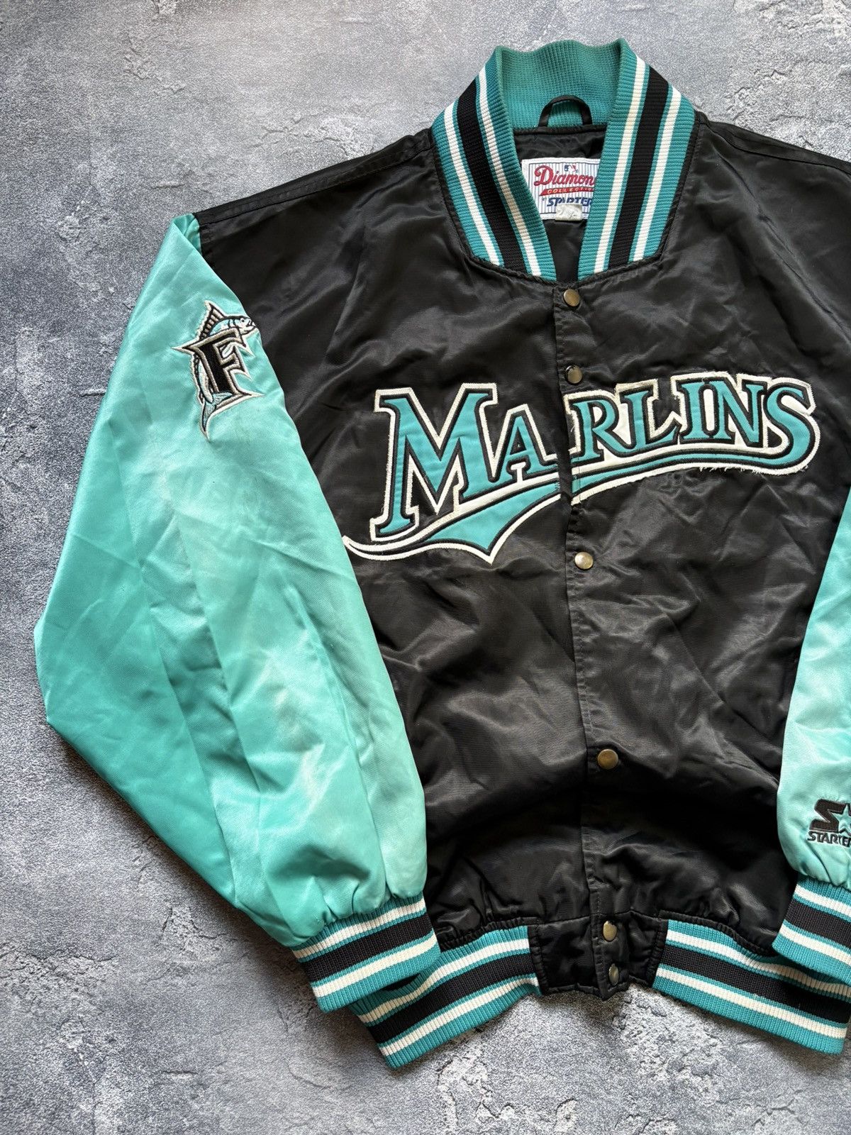 Starter Vintage 90s MLB Florida Marlins Starter Diamond Satin Jacket Size US L / EU 52-54 / 3 - 3 Thumbnail