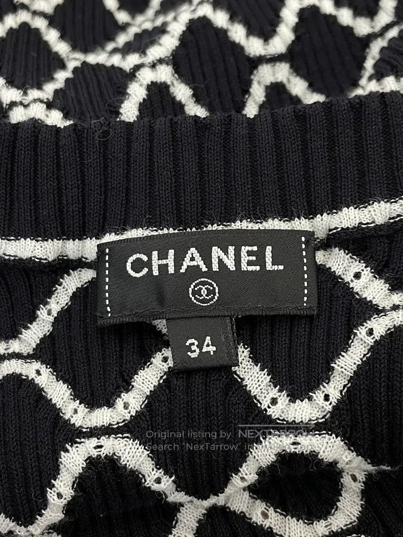 Chanel Chanel Black and white diamond plaid knitted short sleeves Size XXS / US 00 / IT 34 - 4 Thumbnail