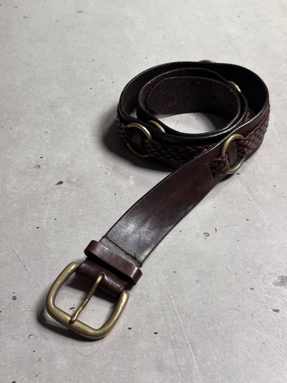 Ralph Lauren Ralph Lauren Brown Leather Belt Braided Detail Brass Buckle Size ONE SIZE - 1 Thumbnail