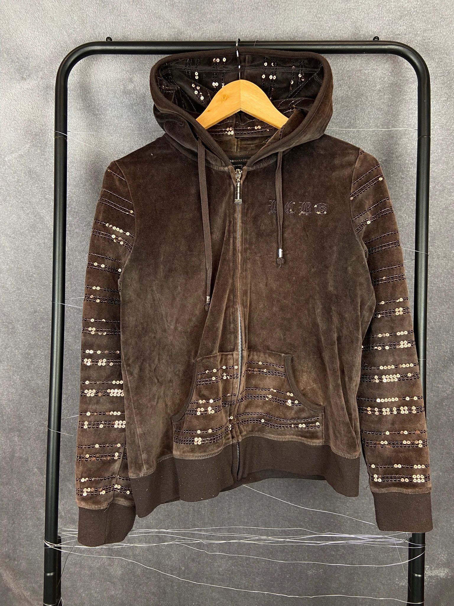 Bcbgmaxazria Zip Hoodie BCBGMAXAZRIA brown velour sequin Y2K glam Size L / US 10 / IT 46 - 2 Thumbnail