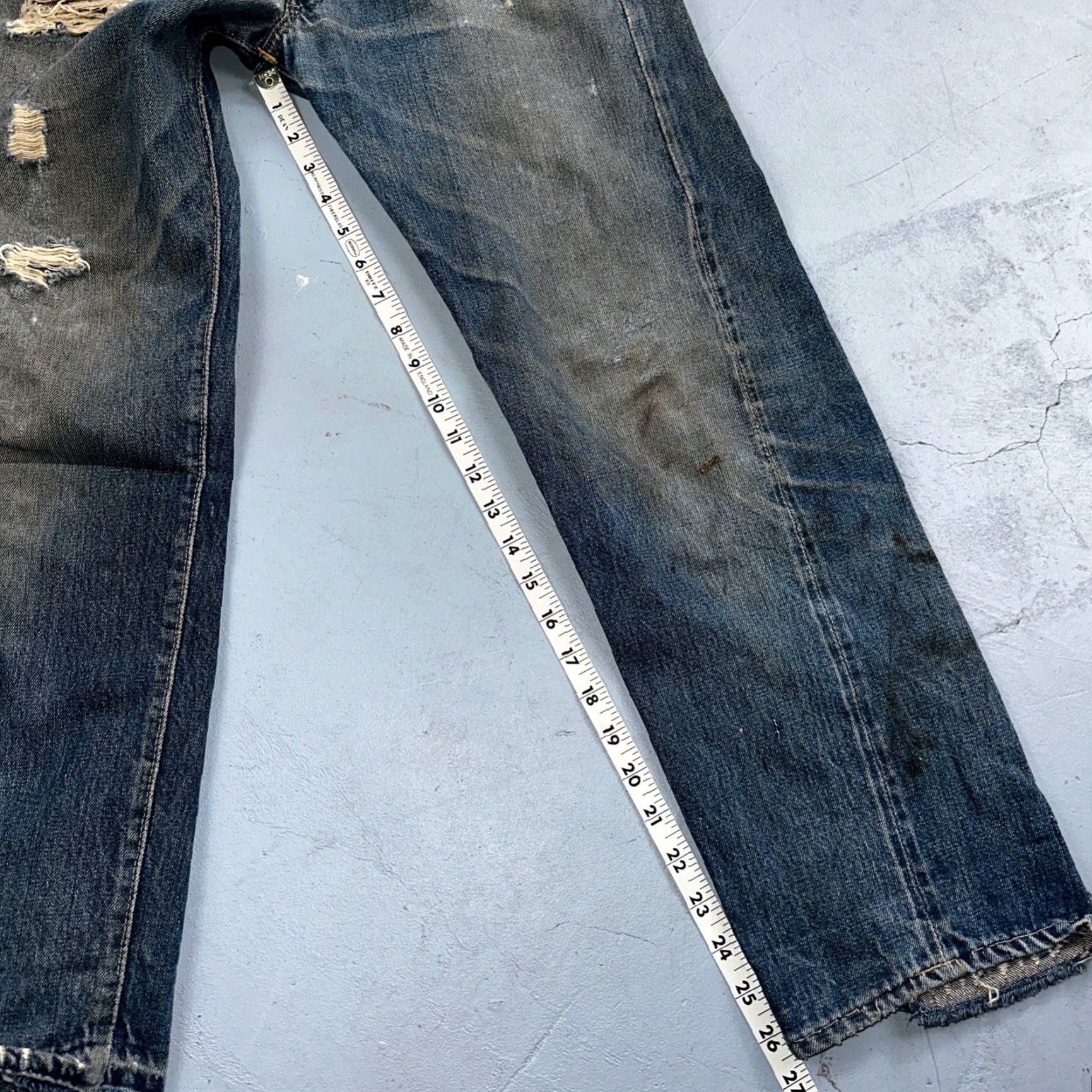 Levi's VINTAGE Levi's 505 Big E Jeans 28 Regular USA Denim Blue 60s 70s 501 XX Straight Mens Jeans Pattern Solid Distressed Button Rise Mid 10-12 Inseam 26 Size US 28 / EU 44 - 5 Thumbnail