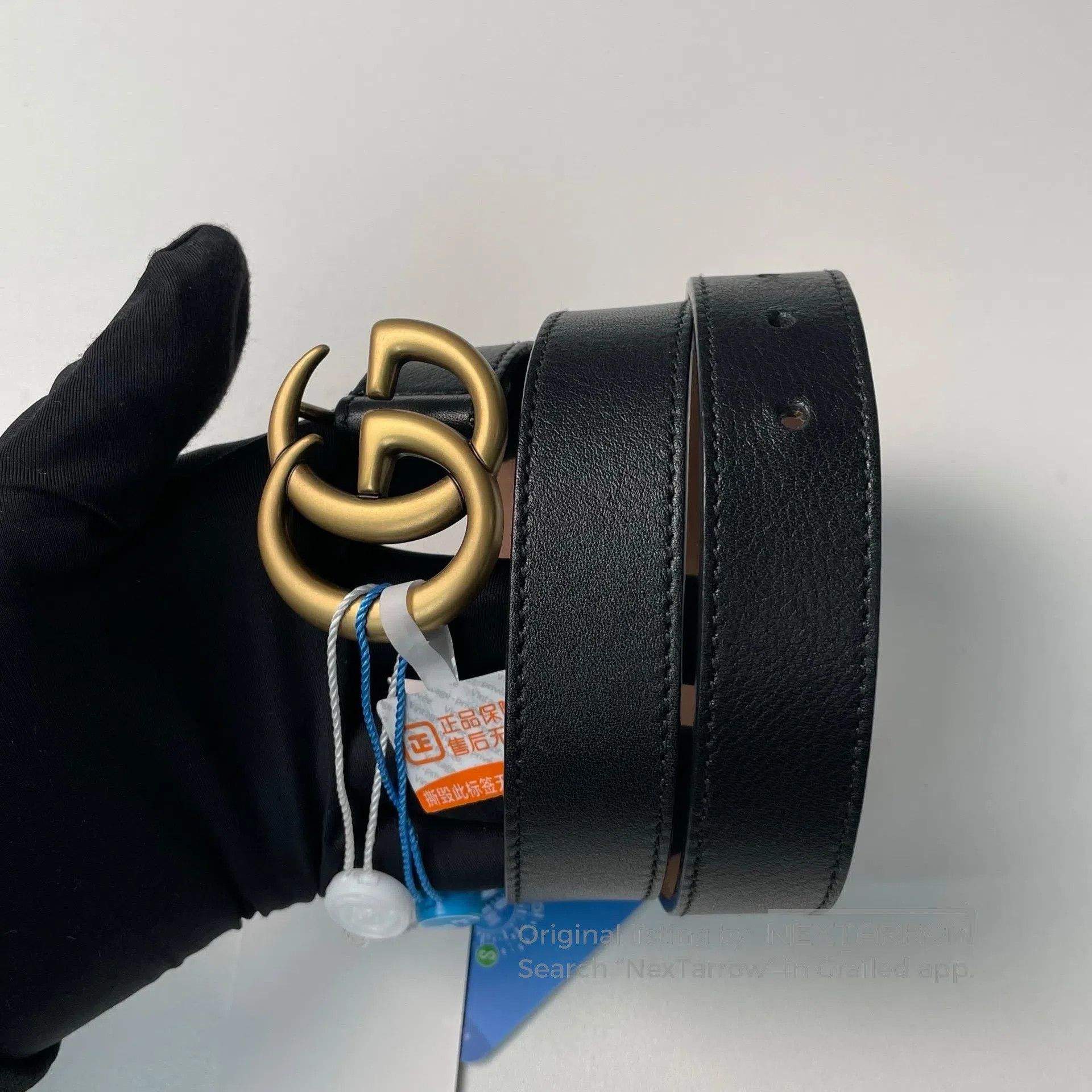 Gucci Guicci size 75 Black Gold Aged Metal Double G Belt| Size ONE SIZE - 3 Thumbnail