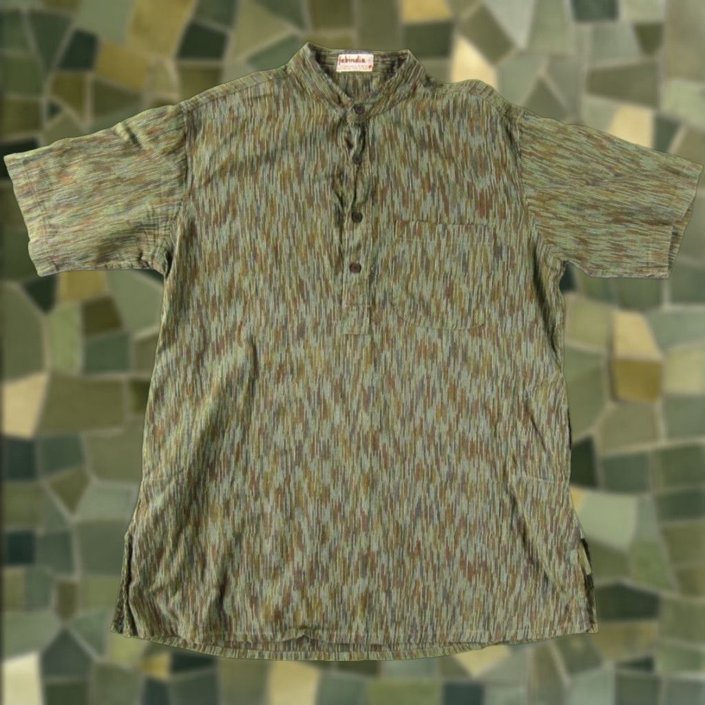 Vintage Fabindia 100% Cotton Green Button-Up Shirt Men M/40 Short Sleeve with Pockets Size US L / EU 52-54 / 3 - 1 Thumbnail