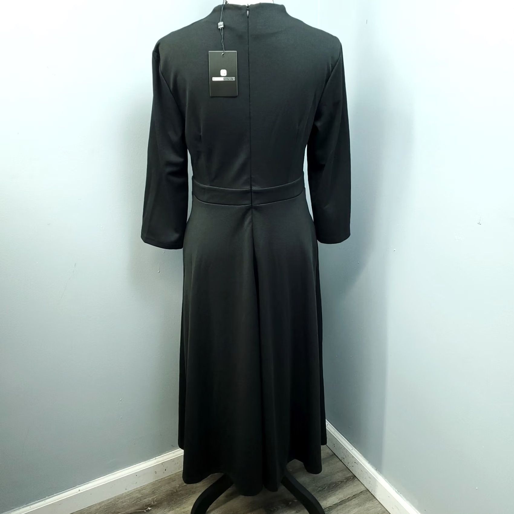Vintage Stylewe Silky Dress Womens S Black Empire Waist Plunge V-Neck Back Zip Long Sleeve Casual Dress Size S / US 4 / IT 40 - 2 Thumbnail