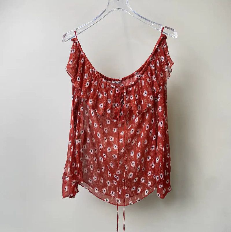 Miu Miu Miu Miu Red Silk Women's T-Shirt 0089 Size S / US 4 / IT 40 - 1 Thumbnail