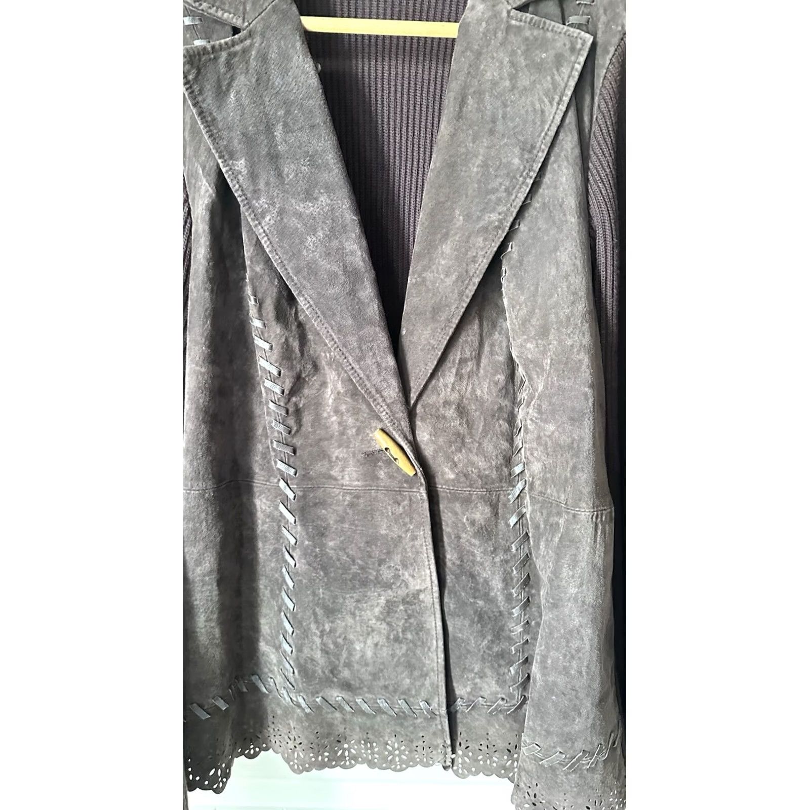 CHOCOOLATE Nygard Womens Leather & Knit Sweater Jacket Chocolate Brown 1X Size XL / US 12-14 / IT 48-50 - 3 Thumbnail