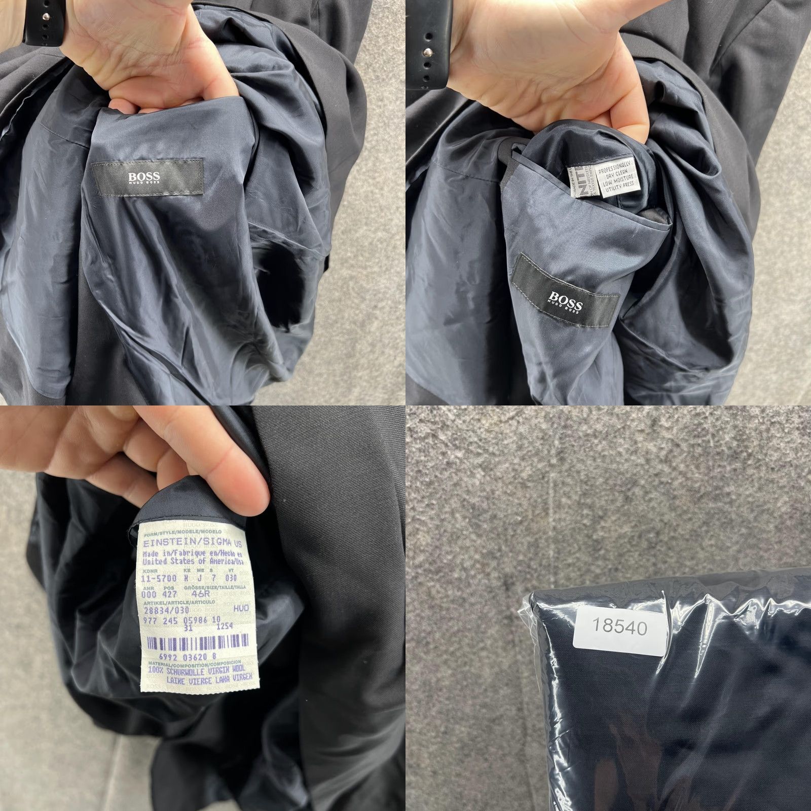 Hugo Boss HUGO BOSS Blazer Men 46R Black Wool Regular Single-Breasted 3-Button Jacket Coat Dress Suit Formal Business Casual Vintage No Size 46R - 9 Thumbnail