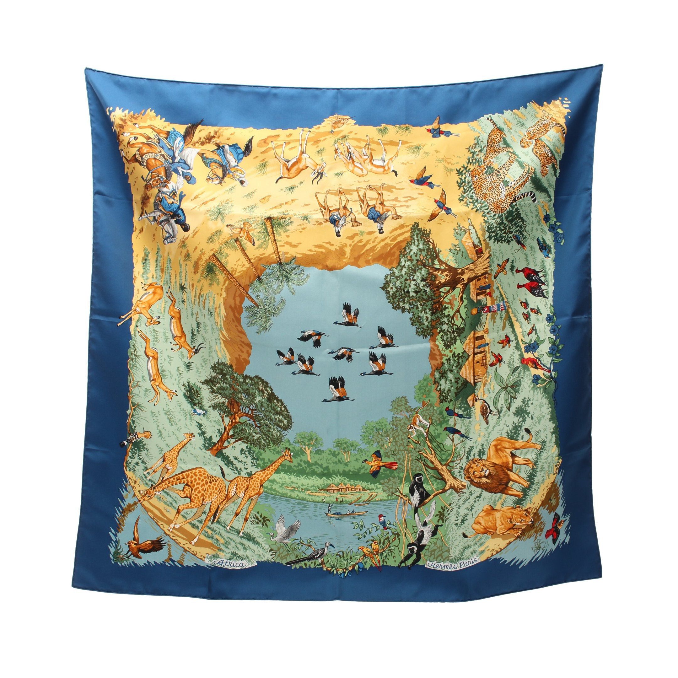 Hermes Hermes Carres 90 Africa Scarf Silk Blue Multicolor Size ONE SIZE - 1 Thumbnail