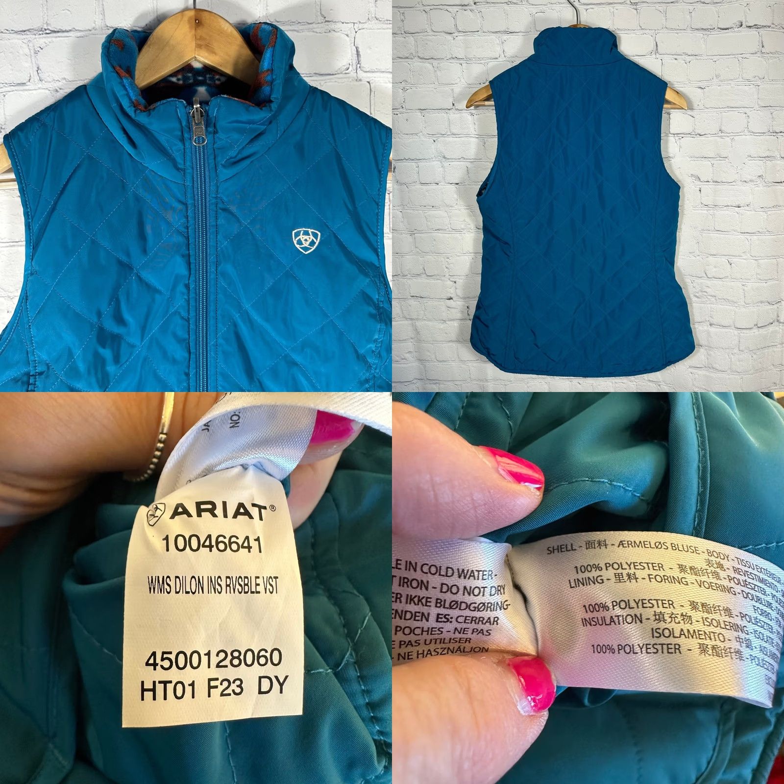 Ariat VINTAGE? No; Ariat Reversible Vest Womens Small Dilon Teal Southwestern Aztec Fleece Quilted Size S / US 4 / IT 40 - 8 Thumbnail
