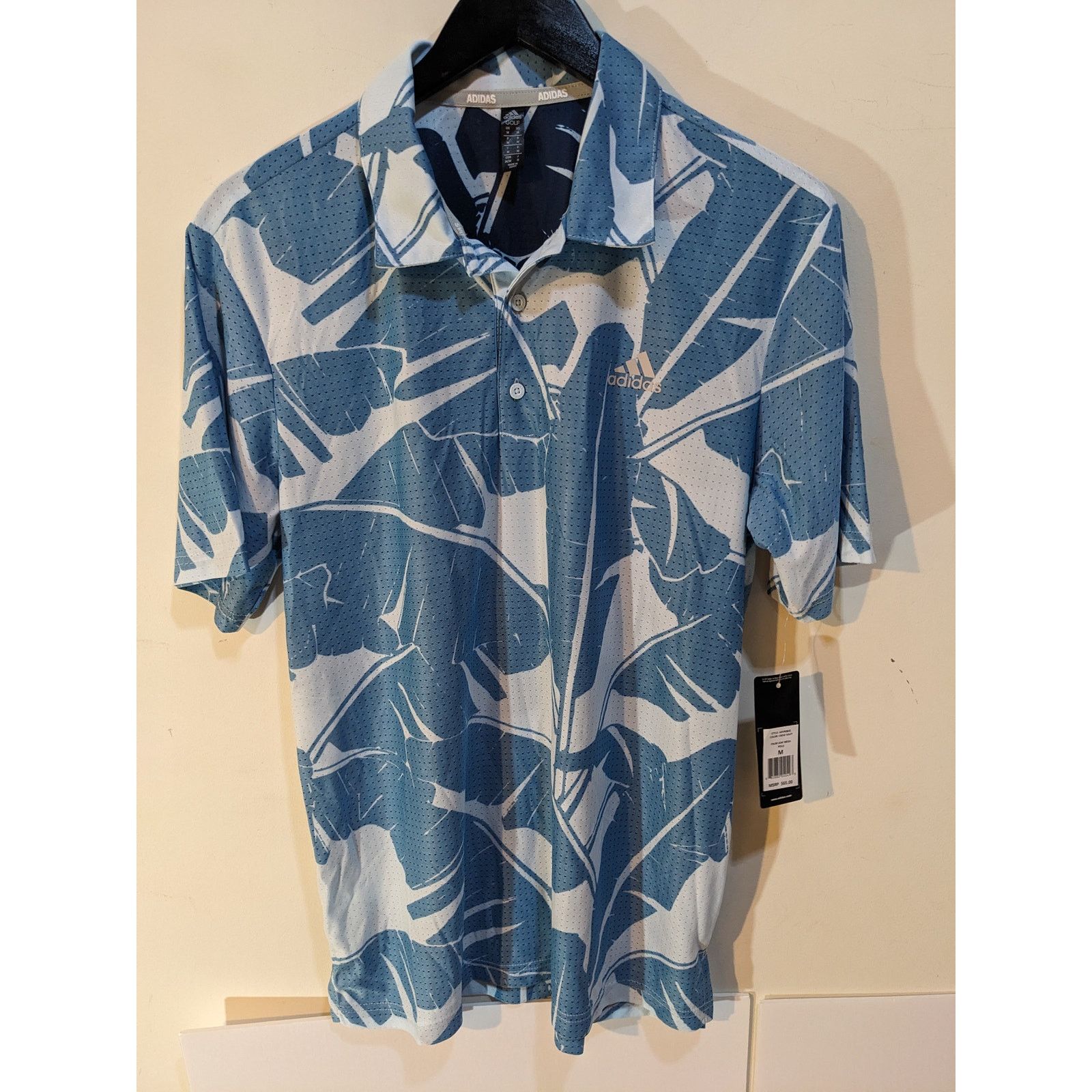 Adidas Adidas Blue Palm Tree Golf Performance Mesh Blue White Polo Size US M / EU 48-50 / 2 - 1 Thumbnail
