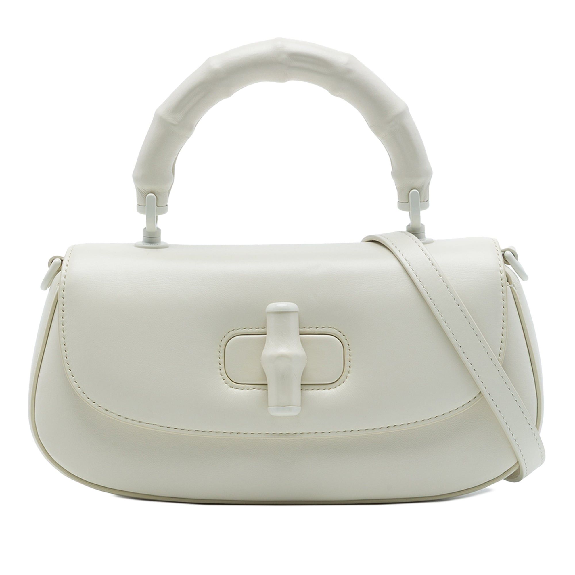 Calfskin Bamboo Diva Top Handle Bag in White, Women's