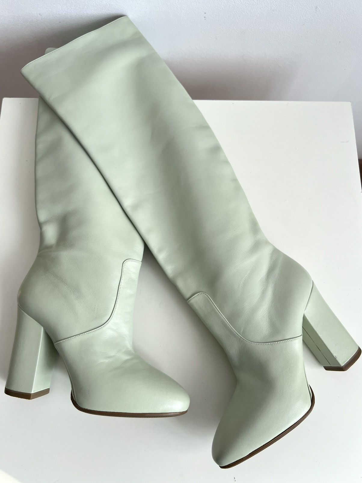 Dries Van Noten 🔥F/W20 Dries Van Noten Knee High Mint Calf Leather Boots Size US 9 / IT 39 - 18 Thumbnail