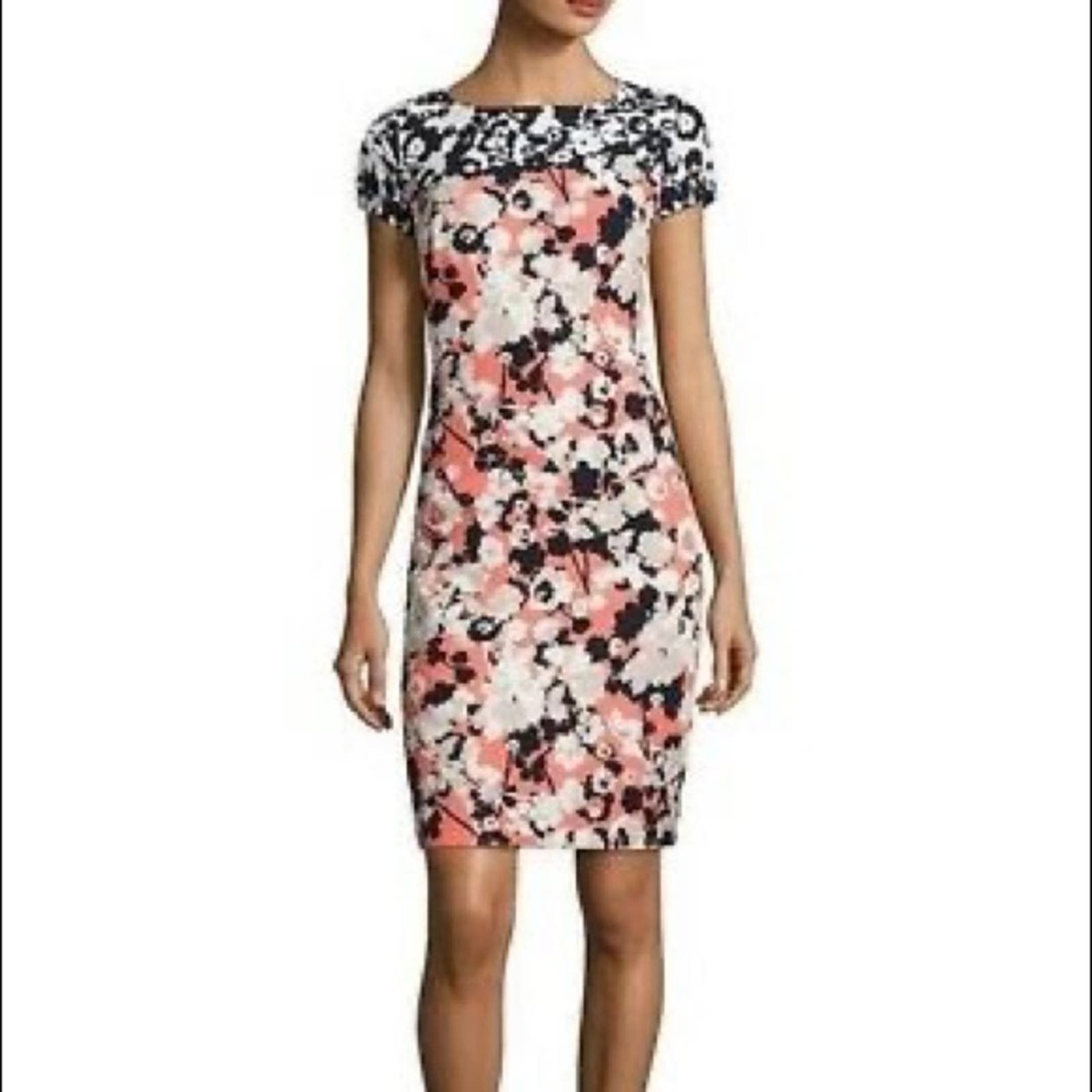 image of Hugo Boss Boss Women Donisa Floral-Print Sheath Dress In White 10 (Size Large)