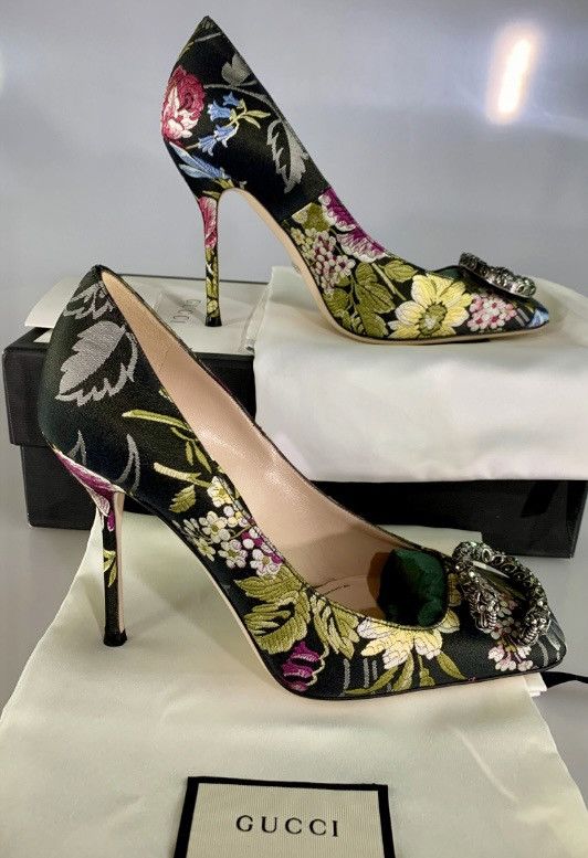 Gucci 🇮🇹 Jeweled Dionysus Romantic Floral Bouquet Heels 8 NEW
