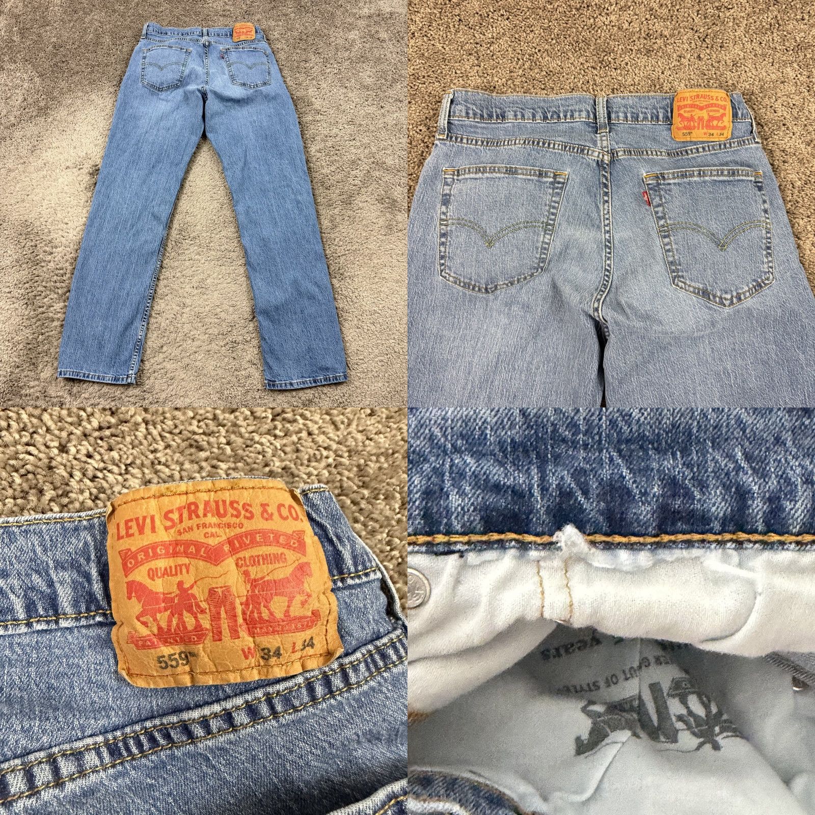 Levi's Levis 559 Jeans Mens 34 Straight Leg Relaxed Fit Medium Wash Denim 100% Cotton Size US 32 / EU 48 - 8 Thumbnail