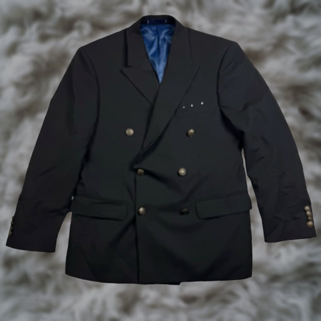 Doublet Paul Fredrick Mens Blazer Black 39S 100% Wool Double Breasted Six-Button Notch Lapel Jacket Short Ventless Regular Size Type Regular Mens Jacket Size 40R - 1 Thumbnail