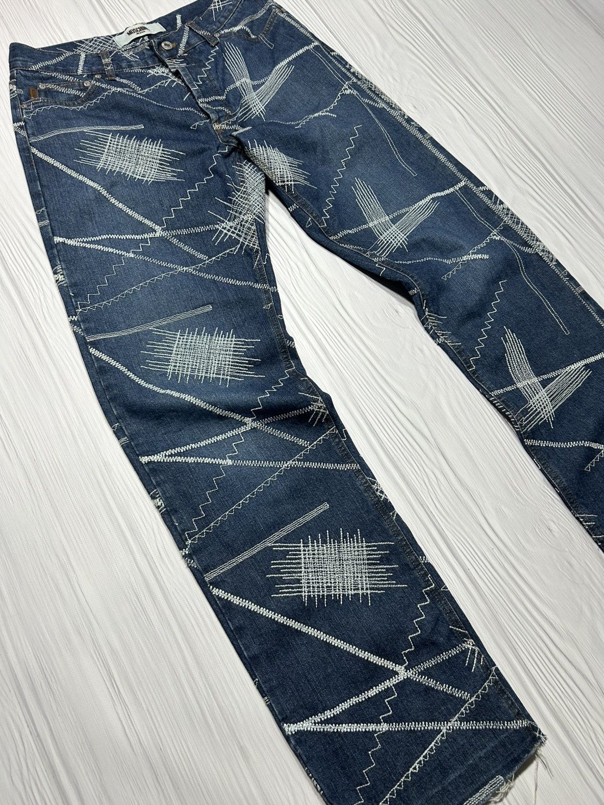 Moschino Rare Vintage Moschino Embroidered Stitch Denim Jeans Size US 33 - 3 Thumbnail
