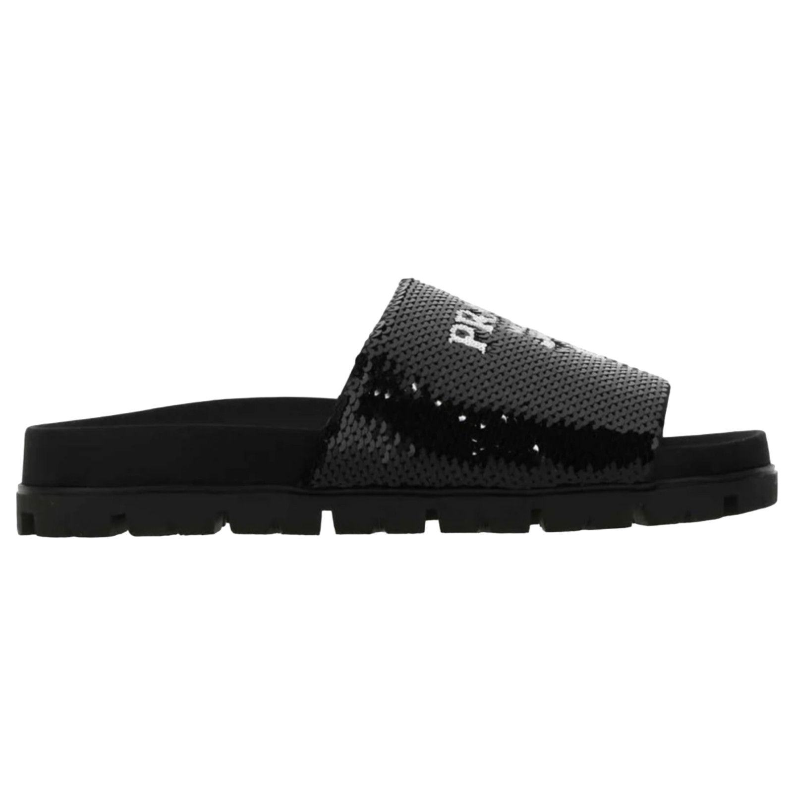Prada Prada Black Sequin White Logo Slide Sandal Flat 37 Size US 7 / IT 37 - 1 Thumbnail