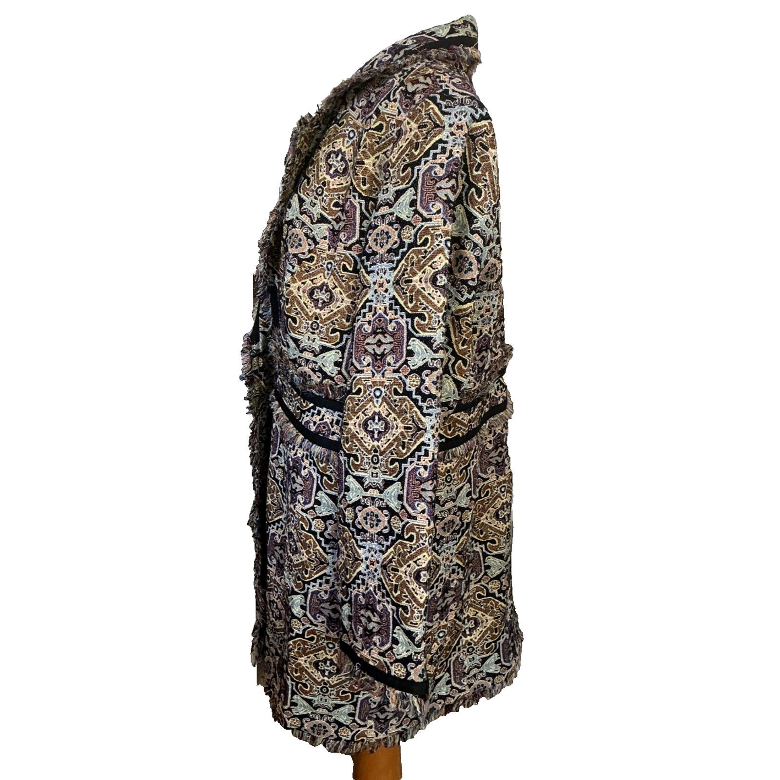 Chicos CHICO'S GOLD METALLIC JACQUARD BROCADE FRAYED HEM MIDI COAT Size XL / US 12-14 / IT 48-50 - 5 Thumbnail