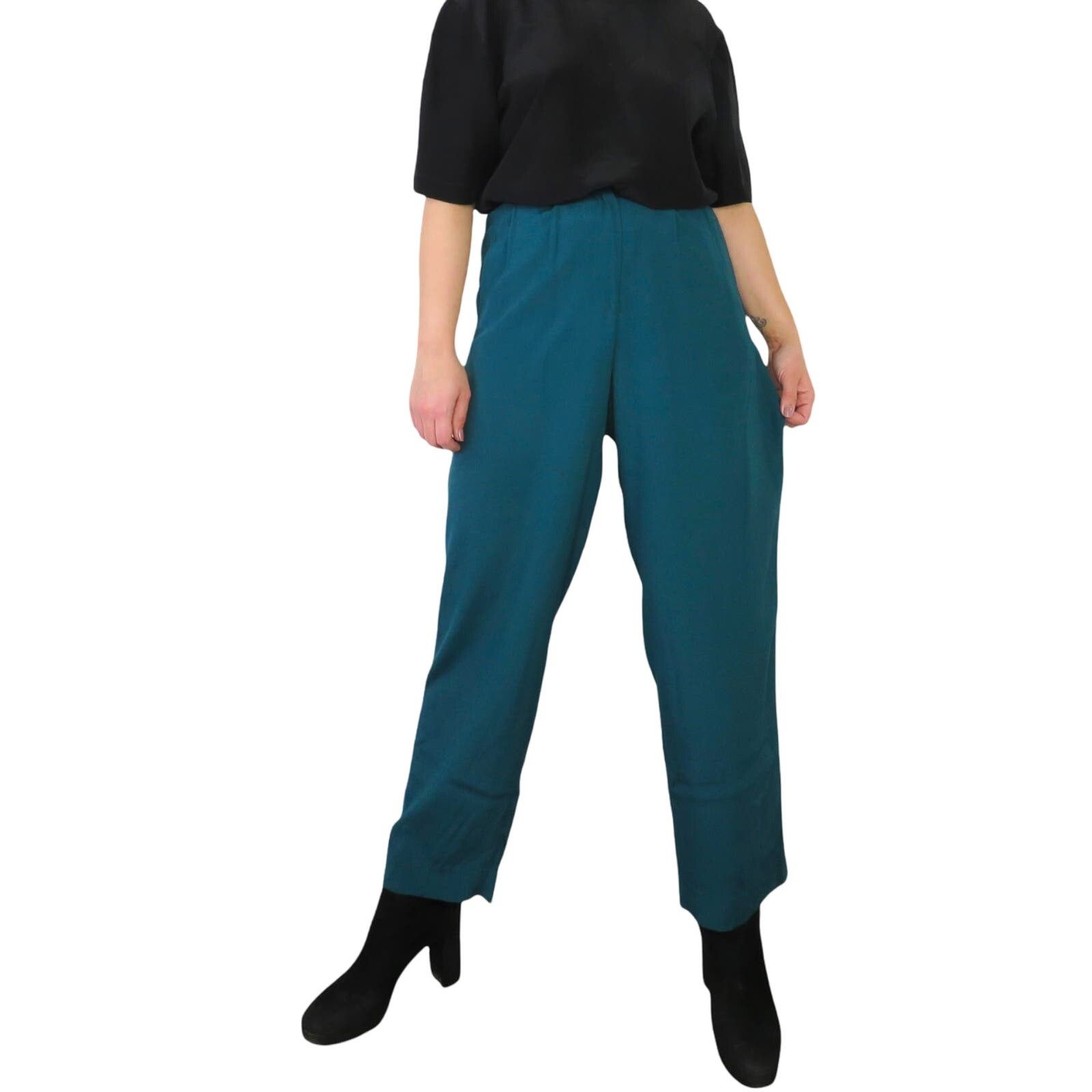 Vintage 90s Vintage Teal Blue High Rise Pants Slacks 6P 26" Corpcore Size 26" / US 2 / IT 38 - 2 Thumbnail