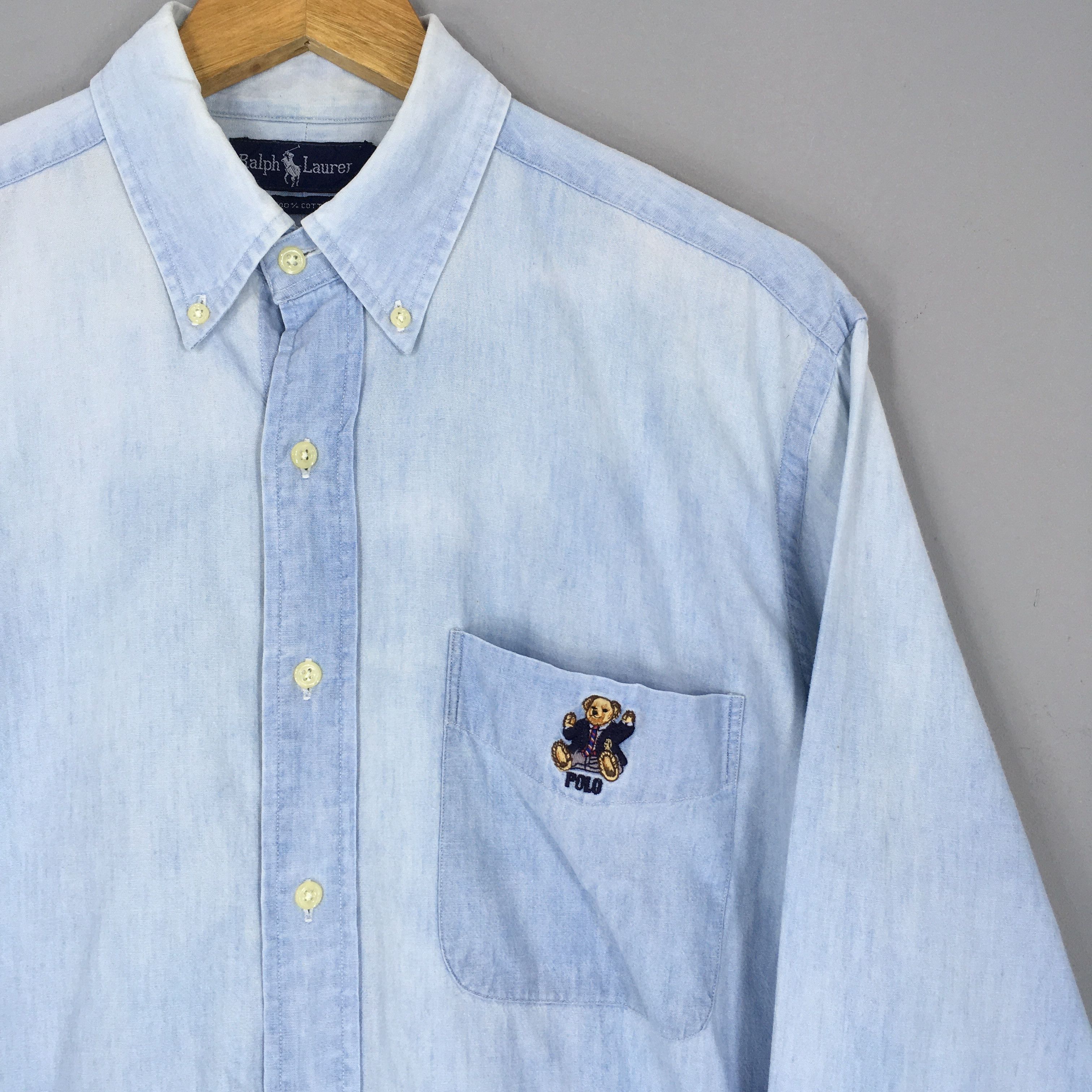 Polo Ralph Lauren Vintage Polo Bear Ralph Lauren Blue Oxford Shirt Medium Size US M / EU 48-50 / 2 - 2 Thumbnail