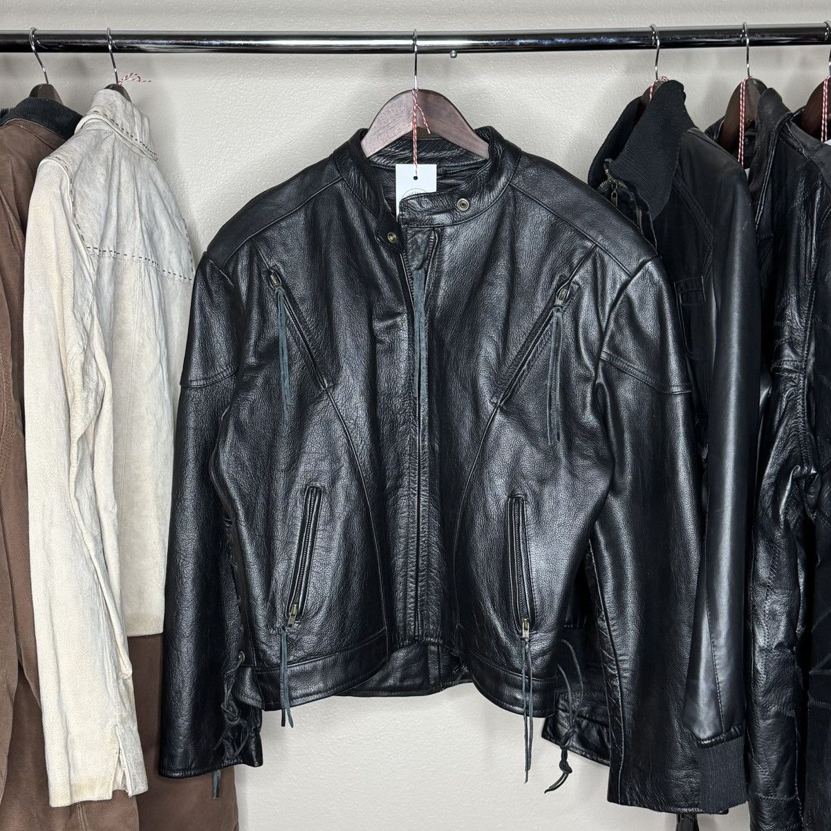 Vintage 90s biker tassel leather jacket Size US L / EU 52-54 / 3 - 3 Thumbnail