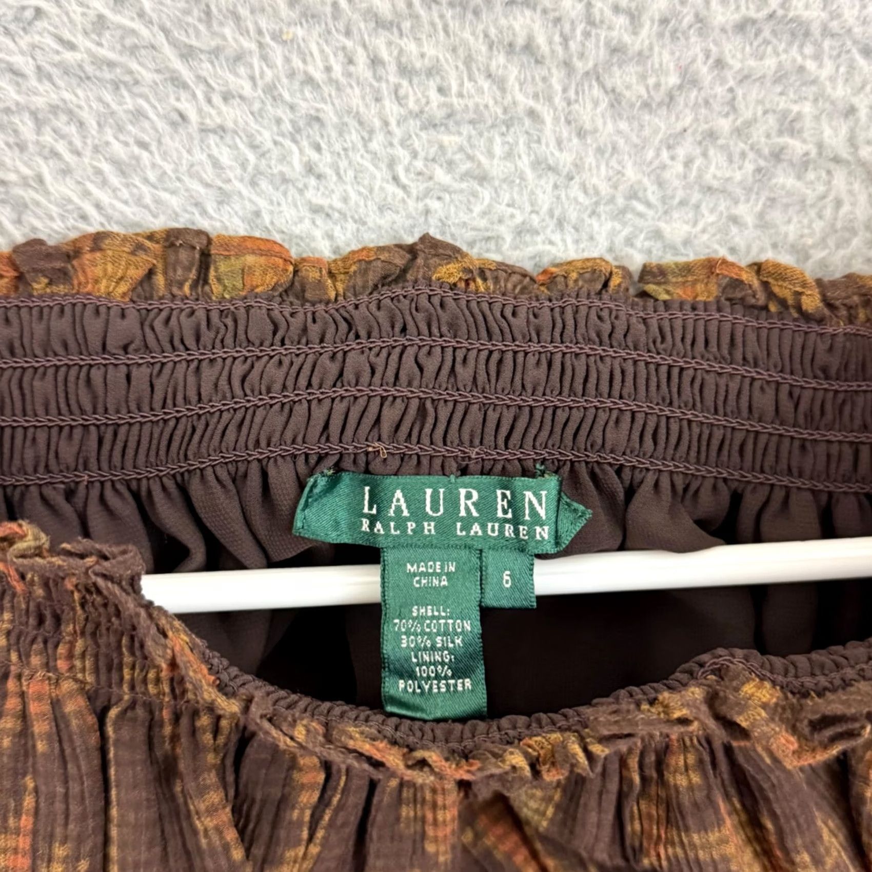 Ralph Lauren Ralph Lauren Shirt Women's 6 Brown Silk Blend Blouse Long Sleeve Peasant Top Size M / US 6-8 / IT 42-44 - 6 Thumbnail