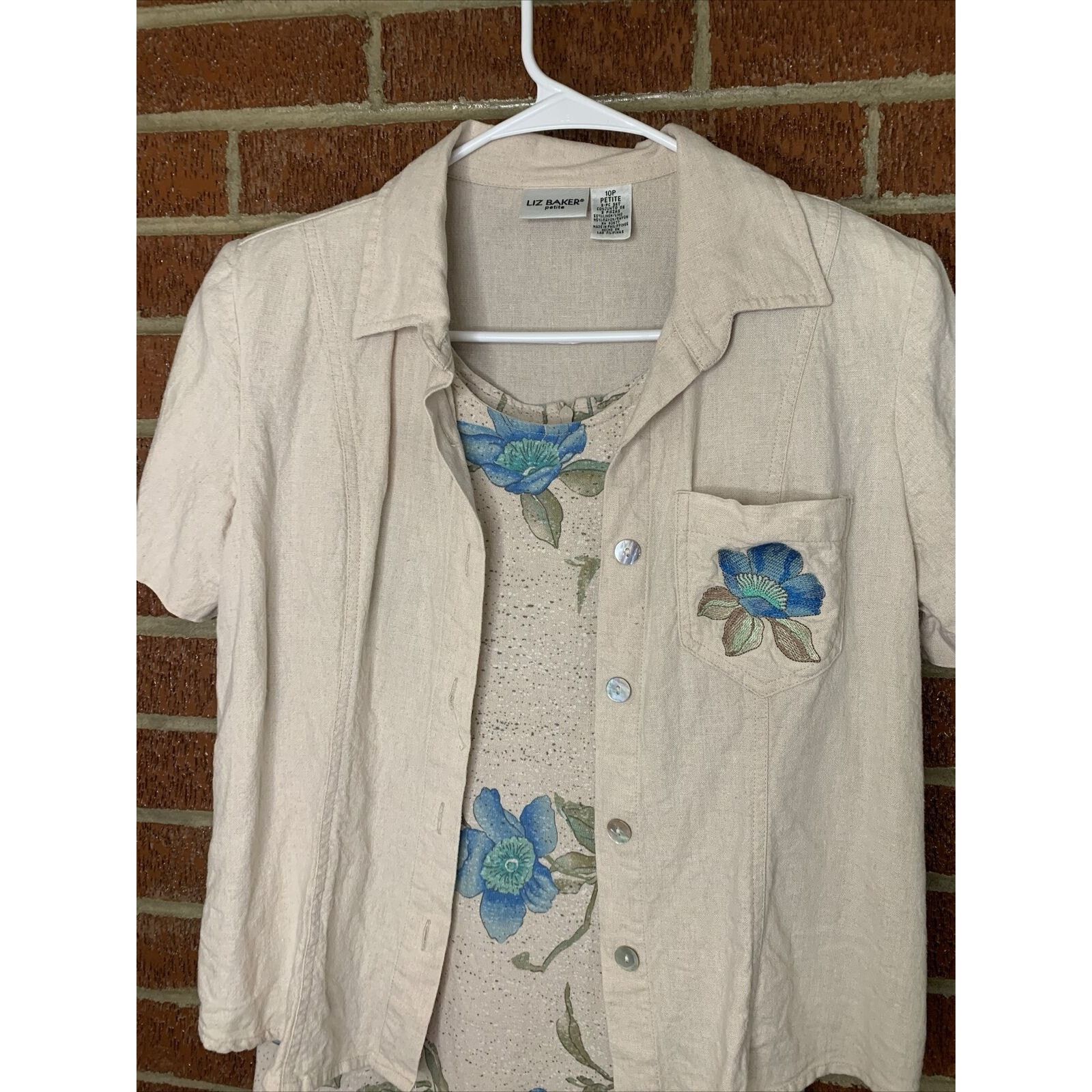 Other Liz Baker Women’s Dress Set Linen Floral Tropical 10 Petite Size L / US 10 / IT 46 - 2 Thumbnail