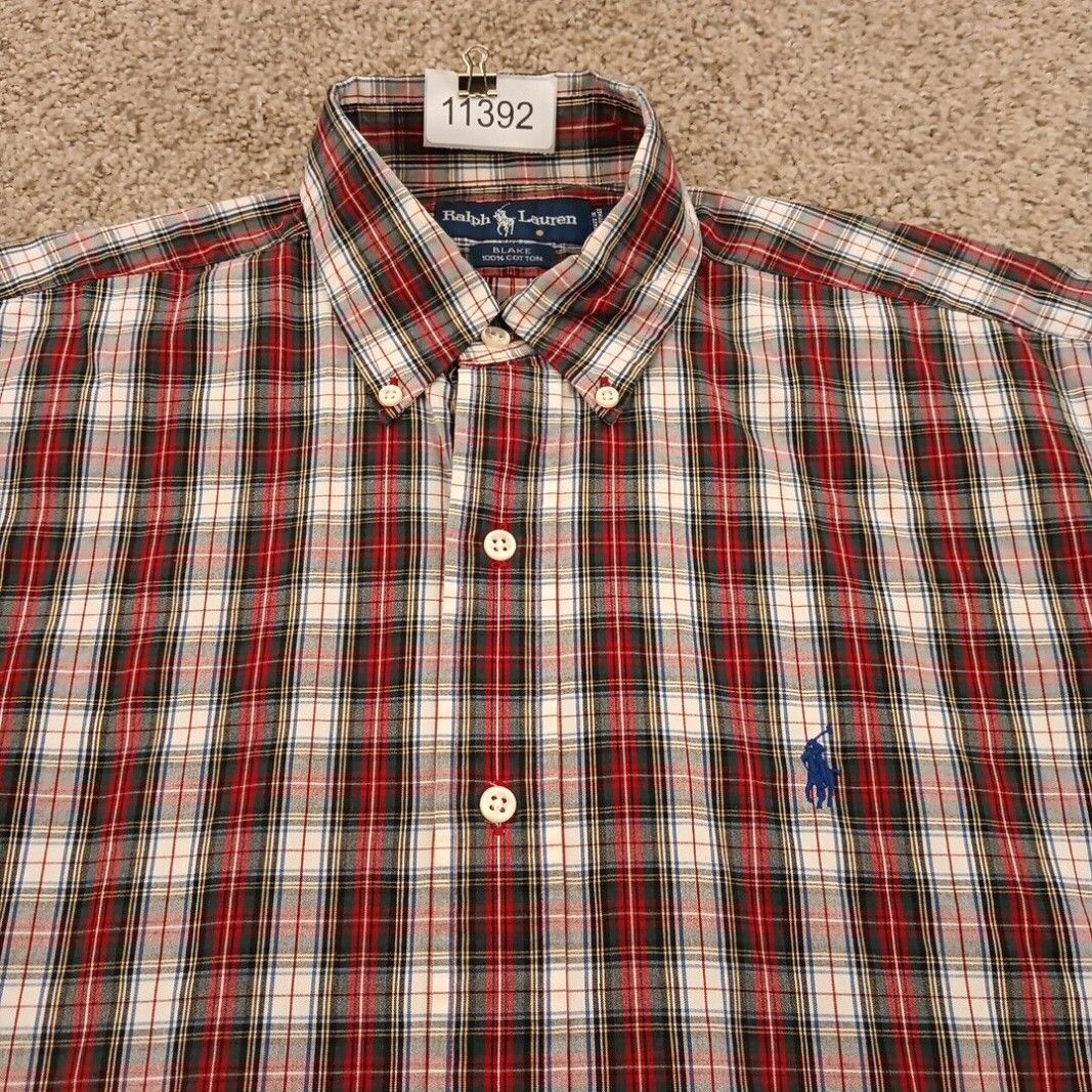 Ralph Lauren BLAKE long sleeve button down check shirt, men's size M cotton purple type Vintage Second Hand