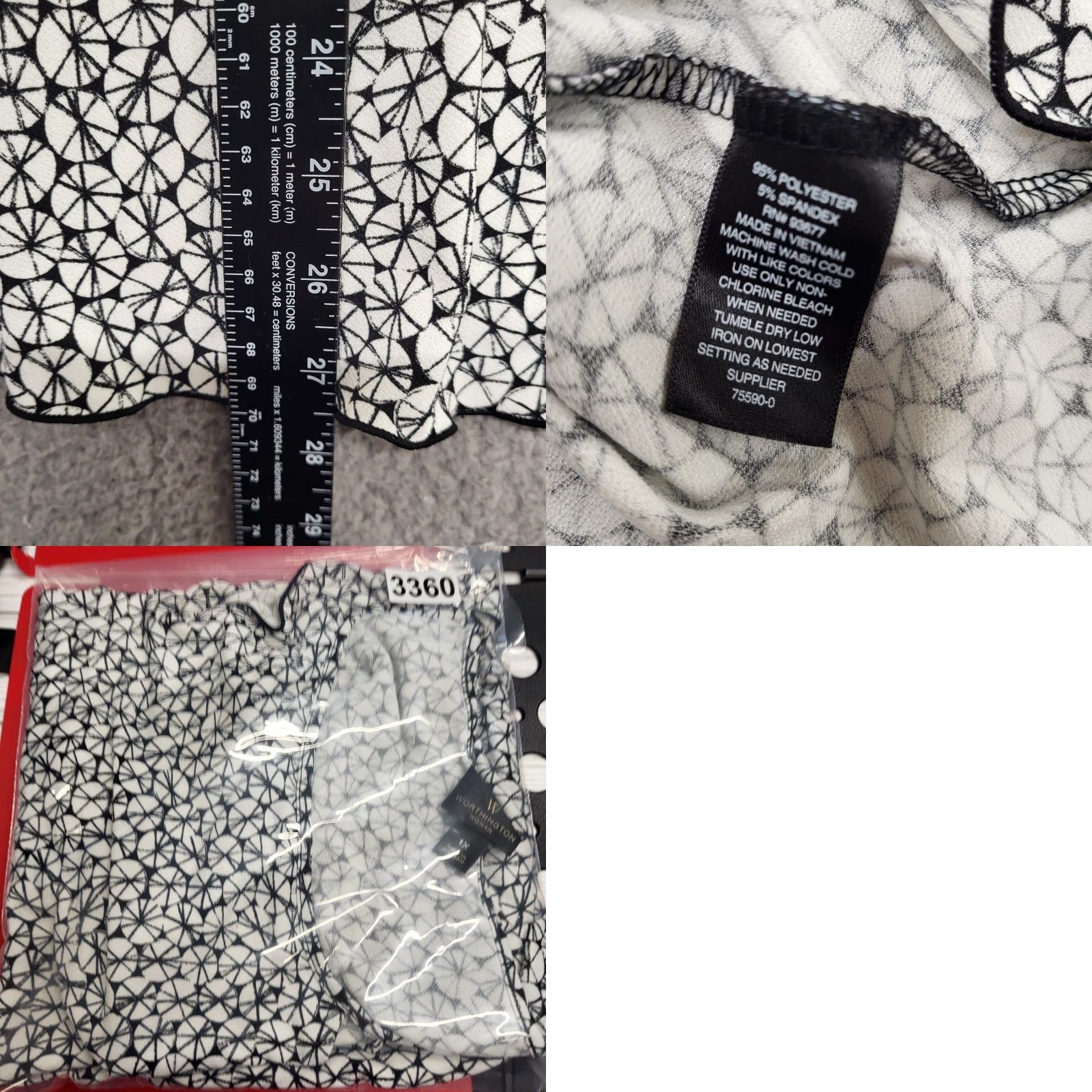 Worthington Worthington Blouse Shirt 1X Womens Plus Black White Stretch Short Sleeve Cap Sleeve Geometric Classic Career Size XL / US 12-14 / IT 48-50 - 8 Thumbnail