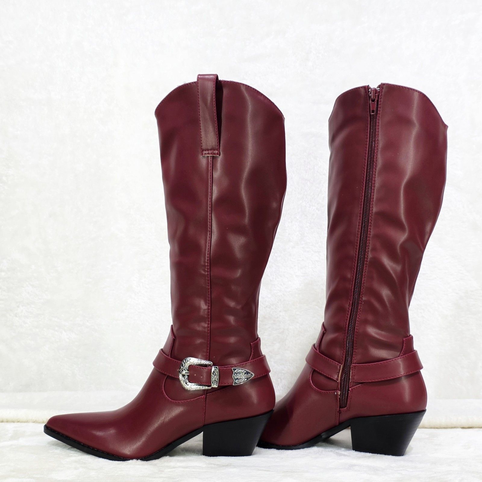 Other Ralley Burgundy Wine Red Faux Leather Western Knee High 2" H Size US 8 / IT 38 - 2 Thumbnail