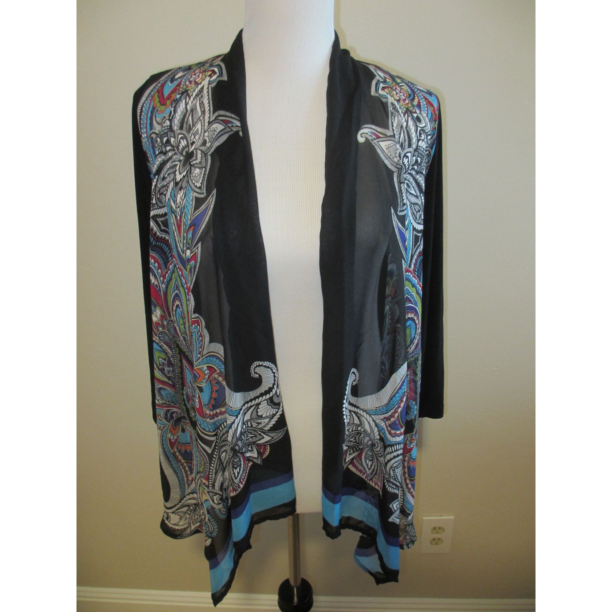 Chicos Chicos Travelers Black Open Front Cardigan With Multicolor P Size ONE SIZE - 1 Thumbnail