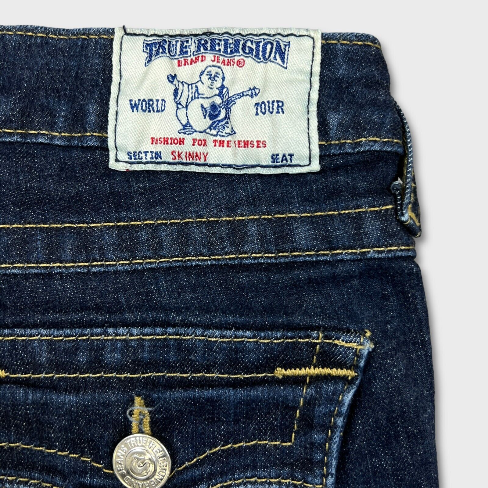 True Religion × Vintage True Religion Jeans 28x27 Blue World Tour Skinny Denim Pants Size 28" / US 6 / IT 42 - 6 Thumbnail