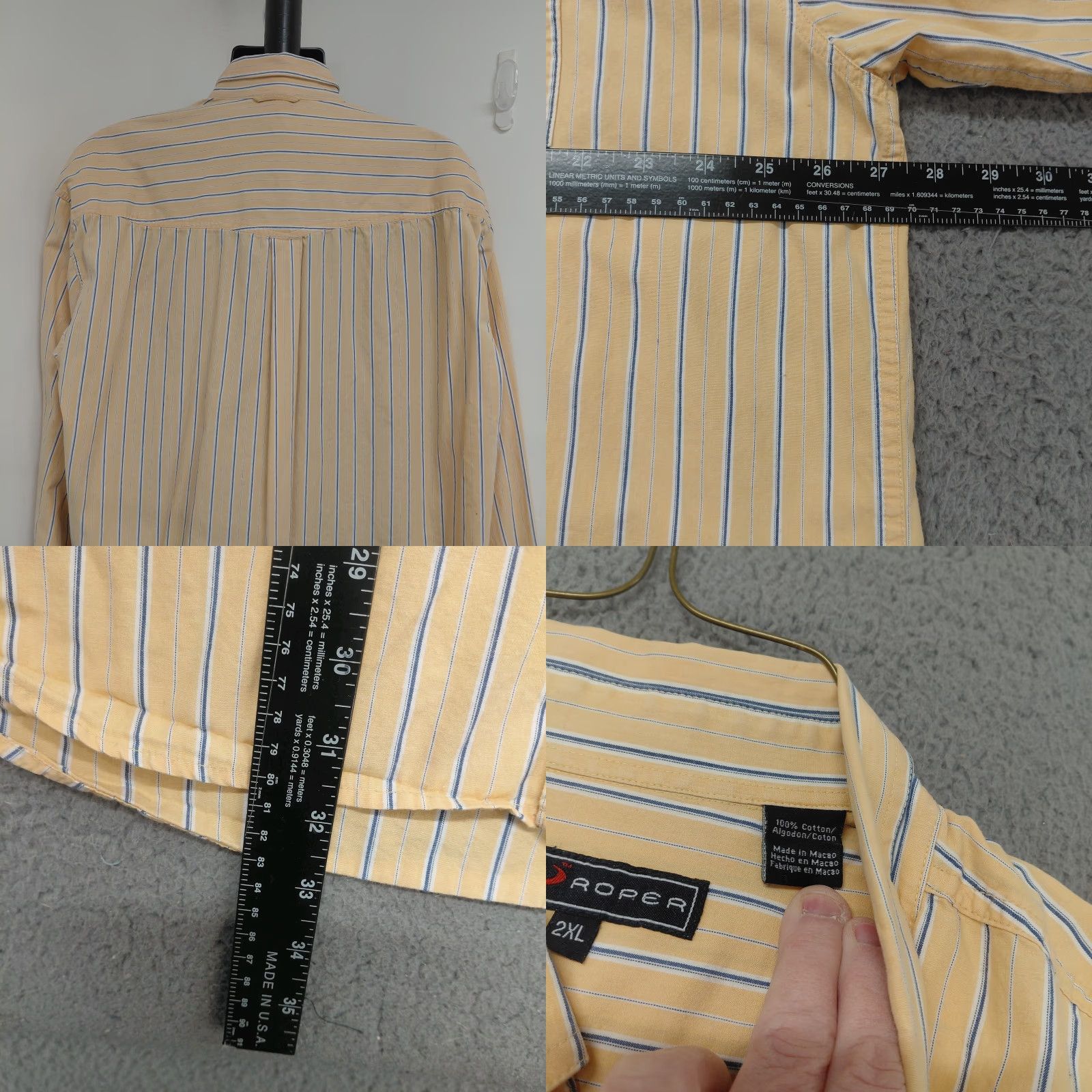 Roper VINTAGE Roper Shirt Mens 2XL Western Button-Up Long Sleeve Striped Tan Blue Size US XXL / EU 58 / 5 - 8 Thumbnail