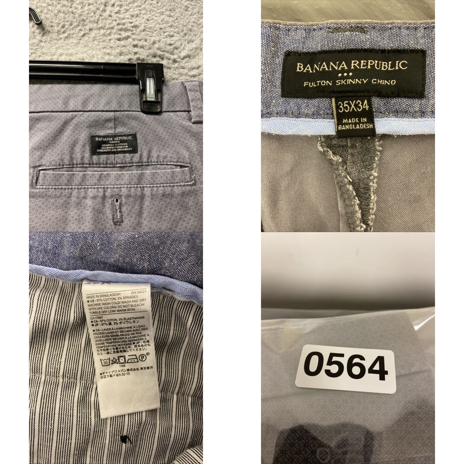 Banana Republic Banana Republic Pants Mens 35x34 Light Gray Straight Fit Chino 5-Pocket Zip Front Flat Front Cotton Elastane Vintage No Size US 35 - 8 Thumbnail