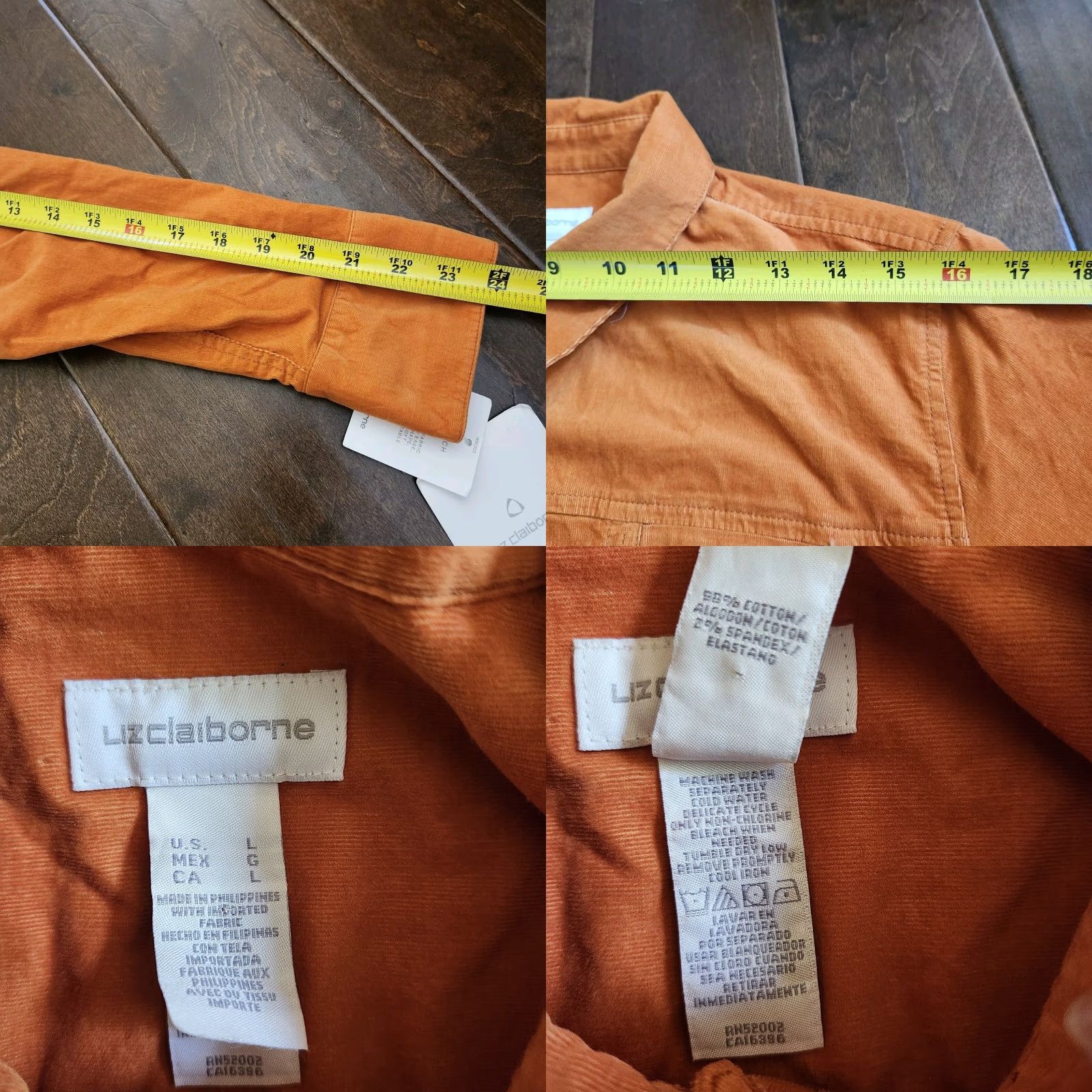 Liz Claiborne Liz Claiborne Shirt Juniors Orange Long Sleeve Button-Up L NWT Size L / US 10 / IT 46 - 10 Thumbnail