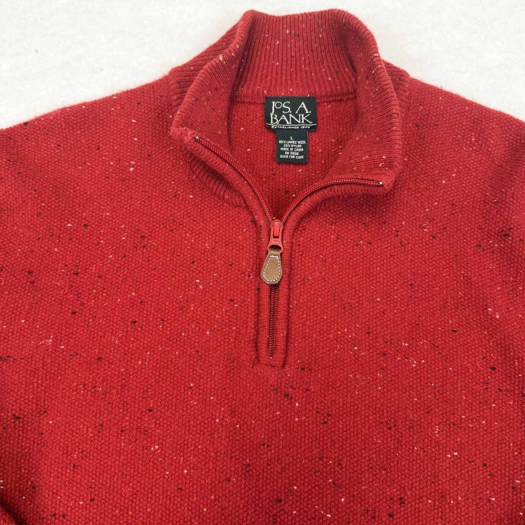 Jos. A. Bank VINTAGE Jos A Bank Sweater Mens Large Red Lambswool Quarter Zip Mock Neck Knit Pullover Size US L / EU 52-54 / 3 - 3 Thumbnail