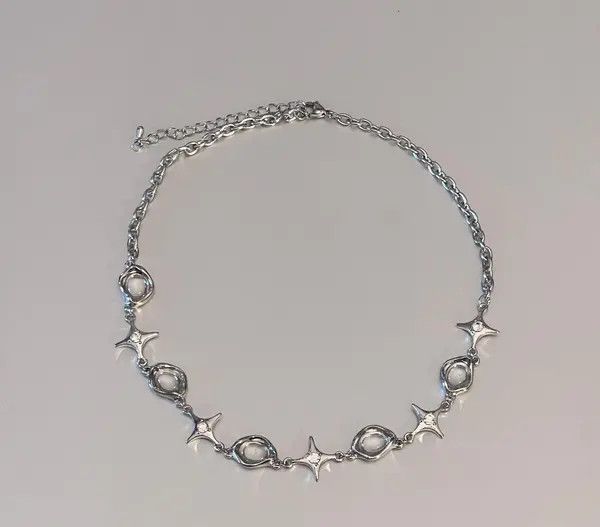 Jewelry Silver Star Link Chain Necklace, Modern Silver Jewelry Size ONE SIZE - 4 Thumbnail