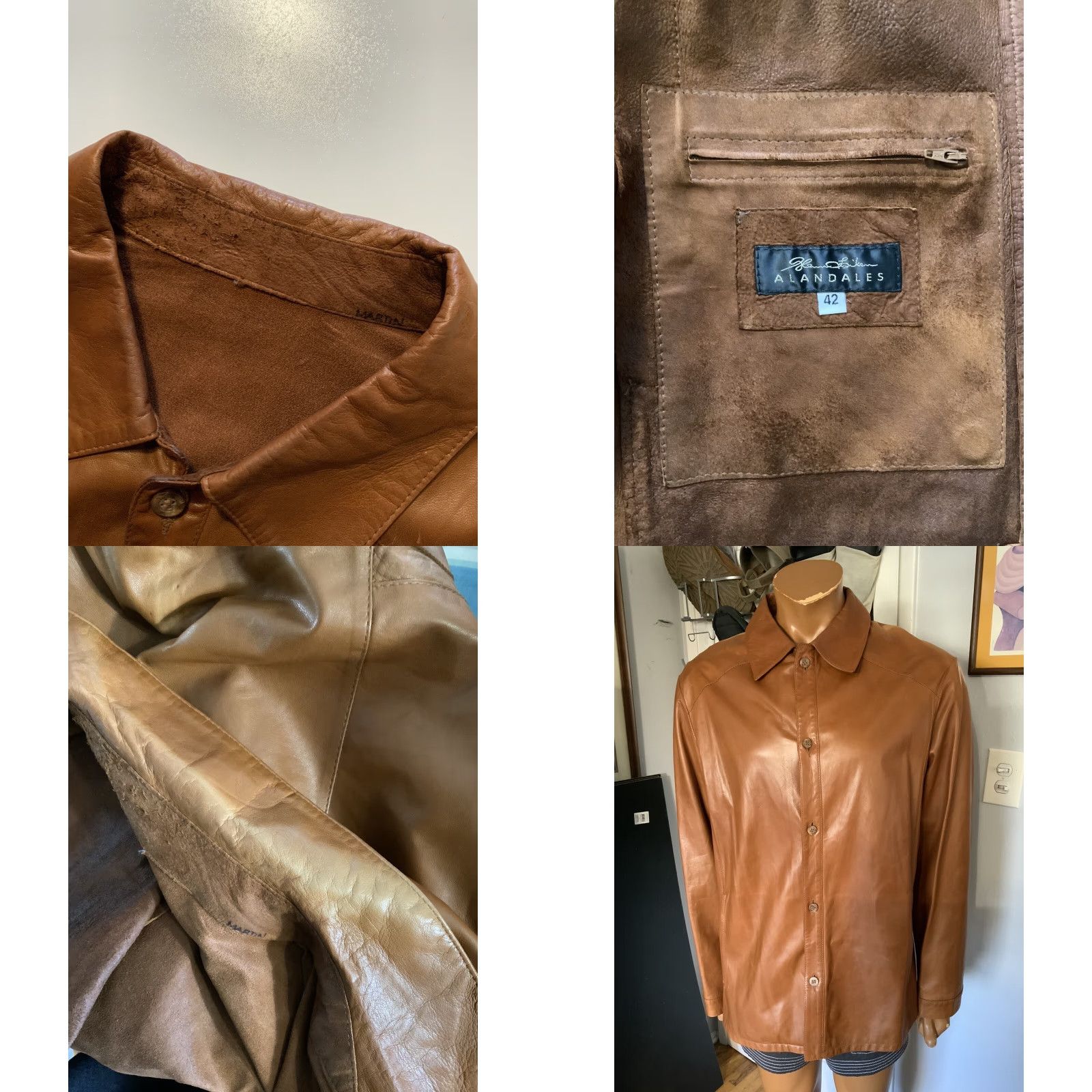 Vintage VINTAGE Glenn Laiken Alandales Nappa Leather Tobacco Brown Button Shacket 42 Mens Shirt/Shacket Small details Size US XL / EU 56 / 4 - 8 Thumbnail