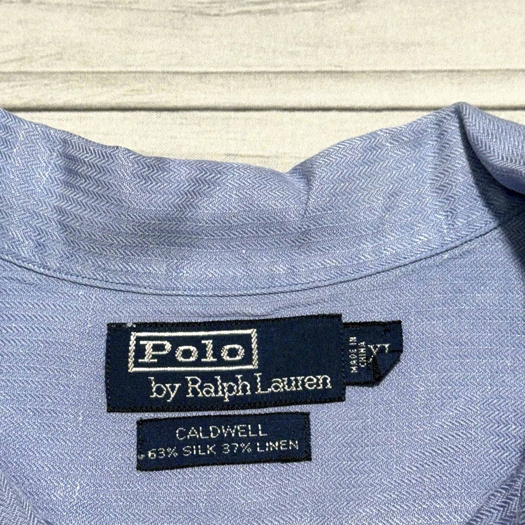 Polo Ralph Lauren VINTAGE Polo Ralph Lauren Shirt XL Blue Caldwell Loop Collar Silk Linen Camp Hawaiian Shirt Size US XL / EU 56 / 4 - 3 Thumbnail