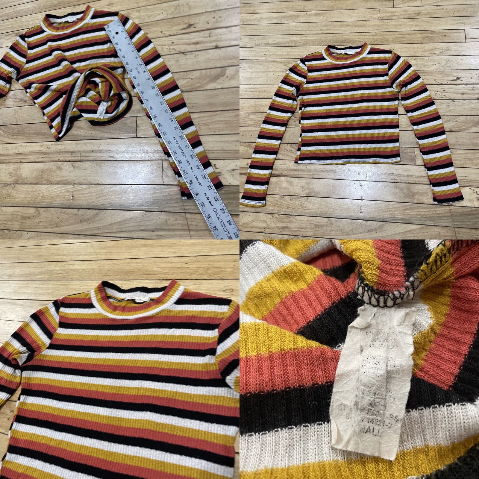 Vintage Caution to the wind Sweater Women S Brown Orange Hippie 70s Made USA Boho Pile Knit Stripe Vintage Pullover Size S Mens Womens Girls Boys Size S / US 4 / IT 40 - 9 Thumbnail