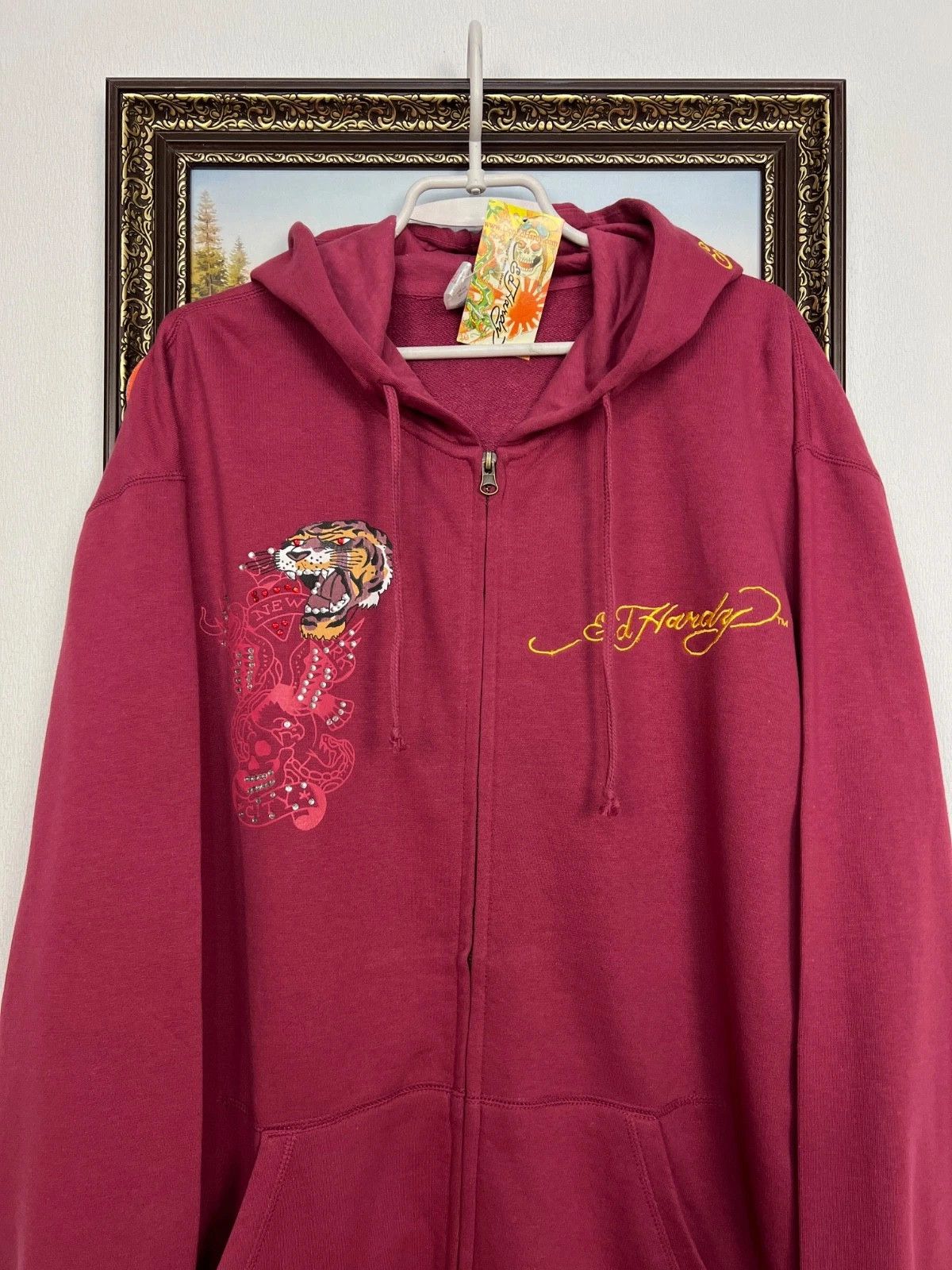 Ed Hardy Ed Hardy New Vintage Tiger Patch Hoodie Cranberry Rare Hype Size US XXL / EU 58 / 5 - 4 Thumbnail