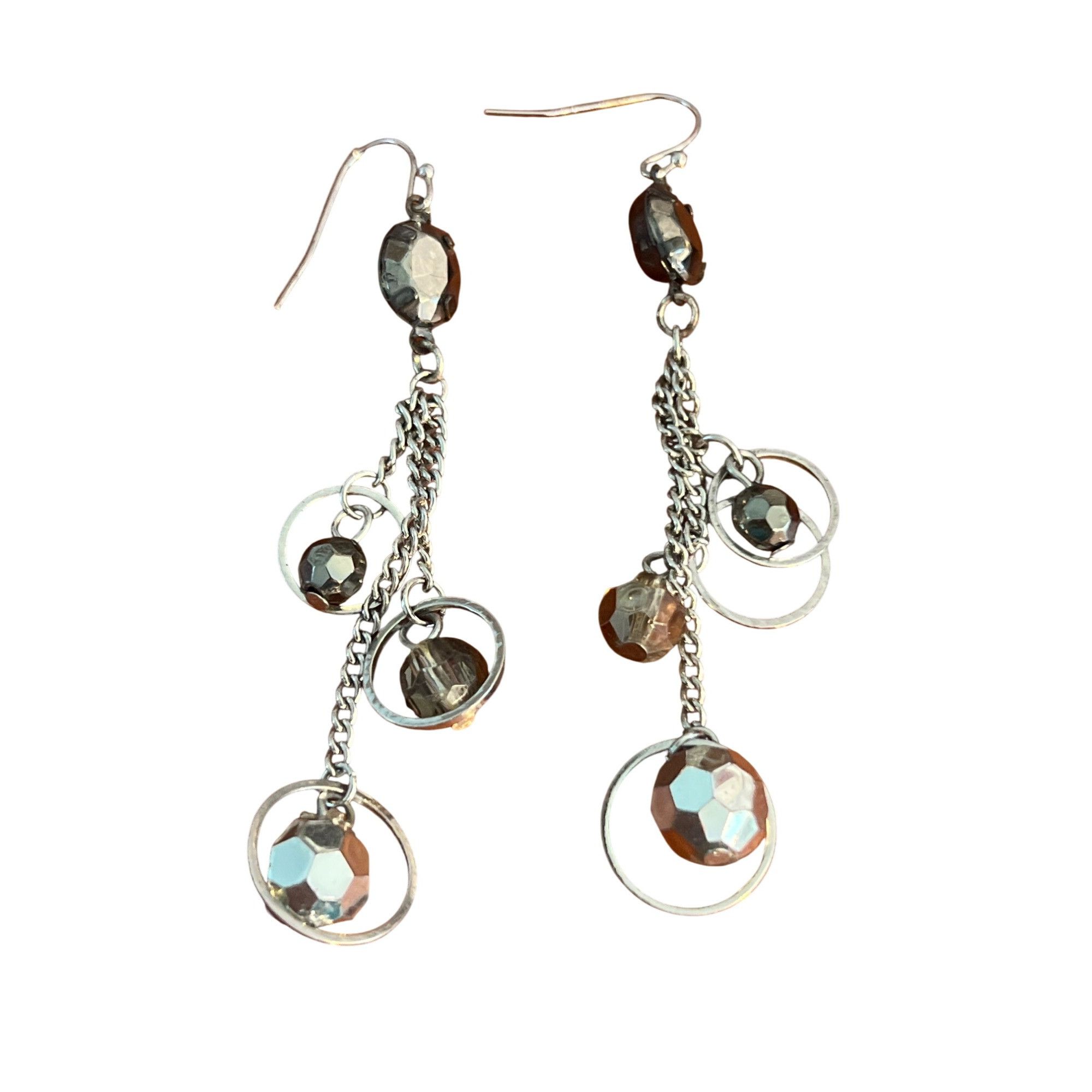 Other Silver Tone Dangle Earrings Multi Chain Open Circles Rhinest Size ONE SIZE - 4 Thumbnail